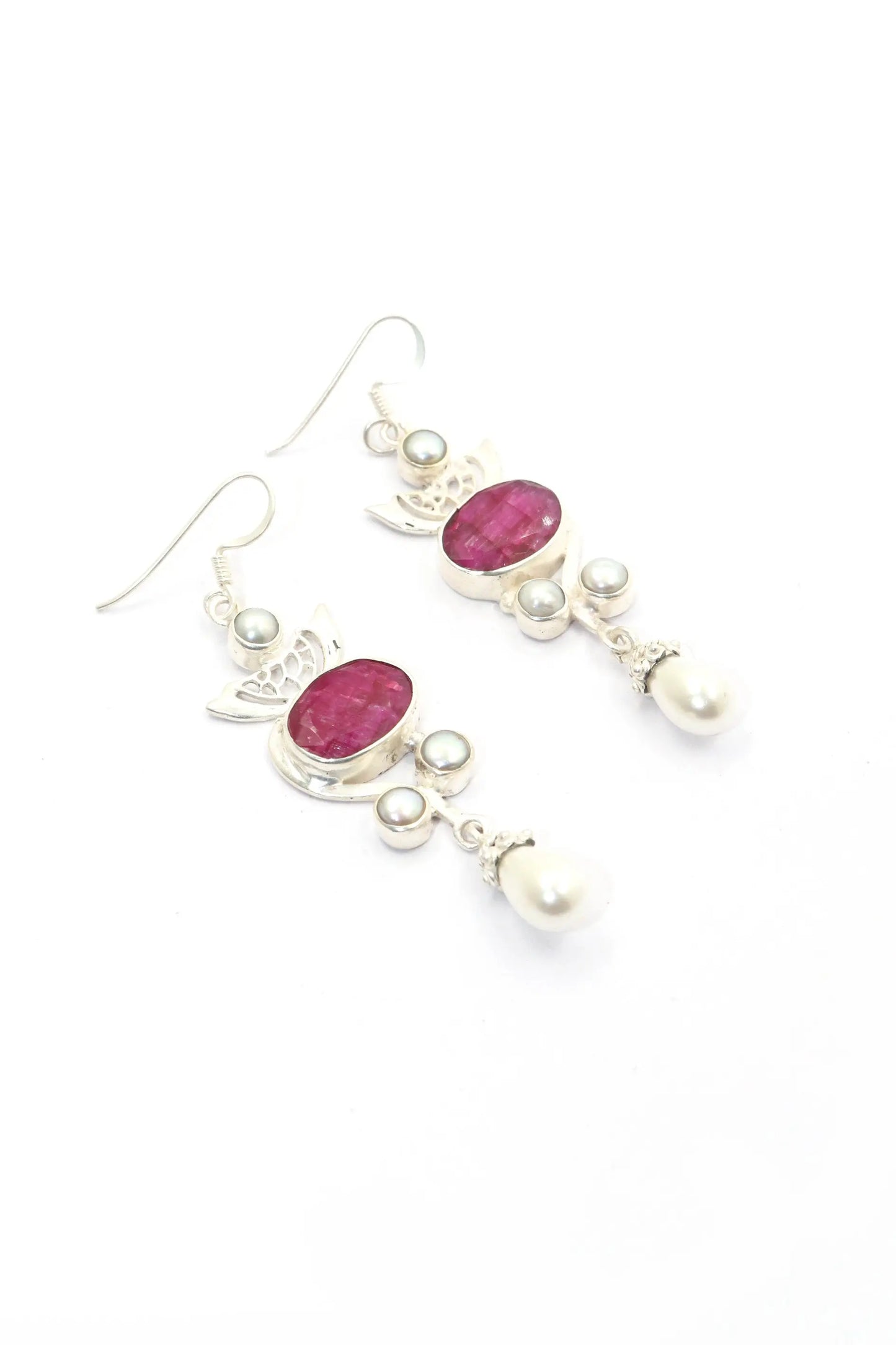 Ruby And Pearl Gemstone Earrings with Lightweight Design Jewelry