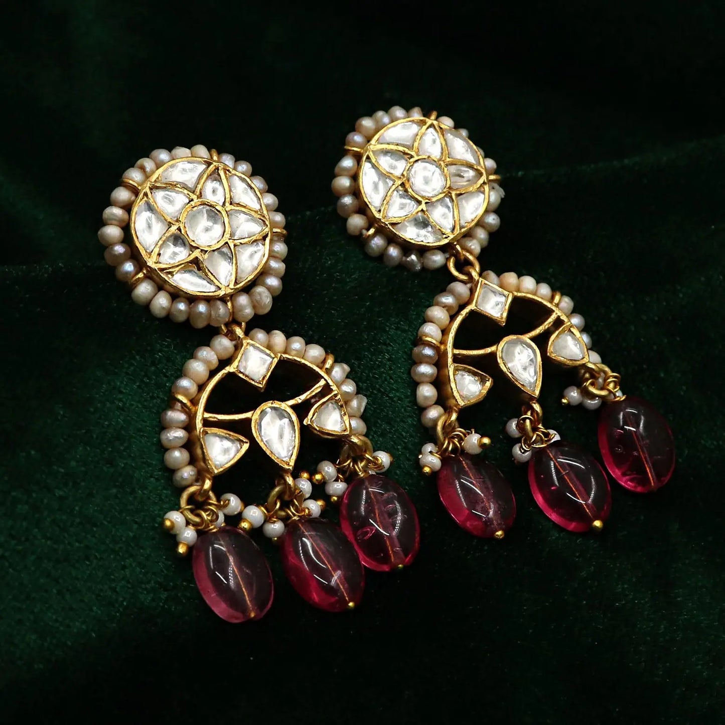 Semi Precious Gemstone with Pearl and Moissanite Gold Plated Earring Jewelry