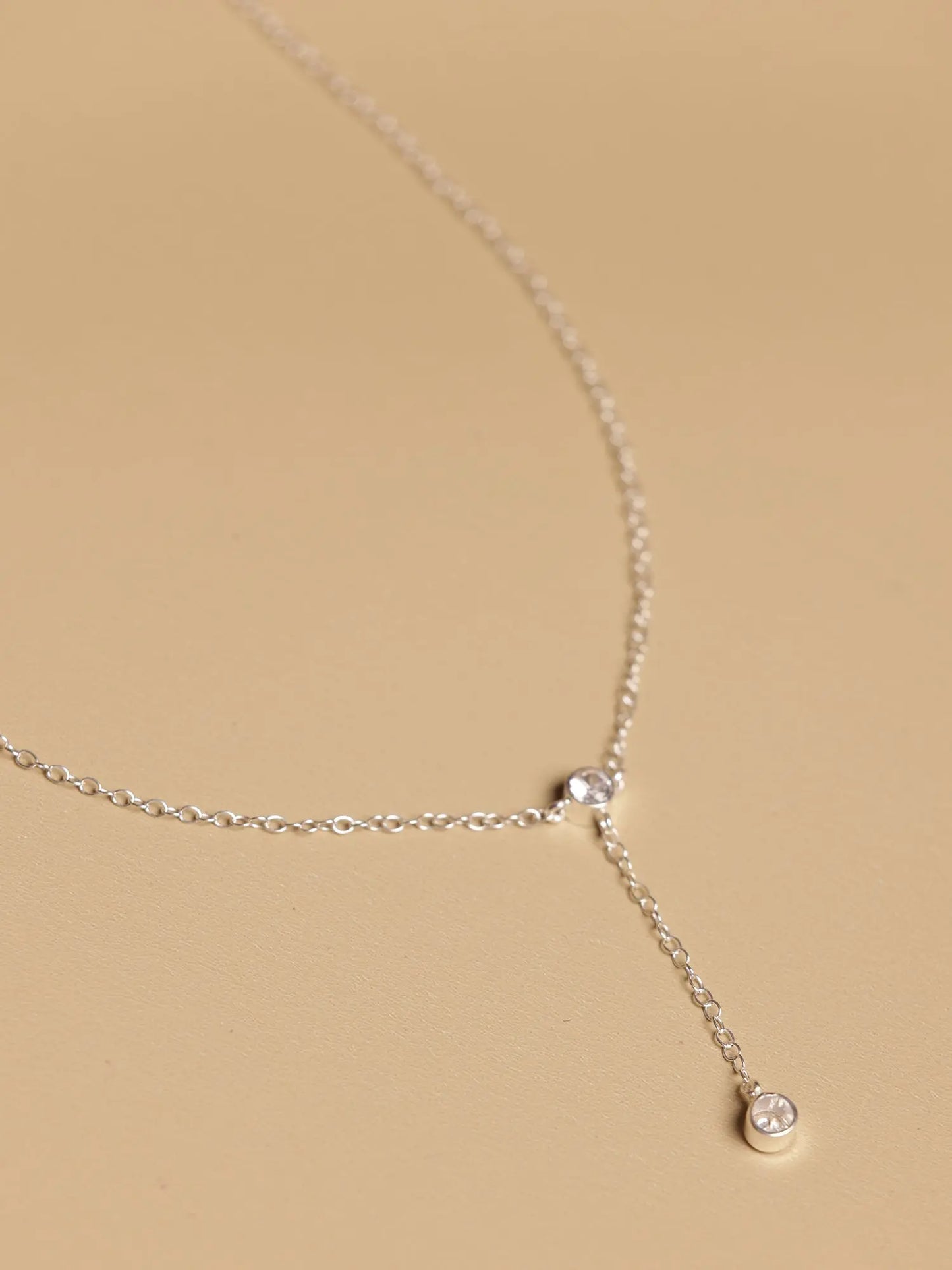 Sterling Silver CZ Charm Minimalist Lariat Necklace