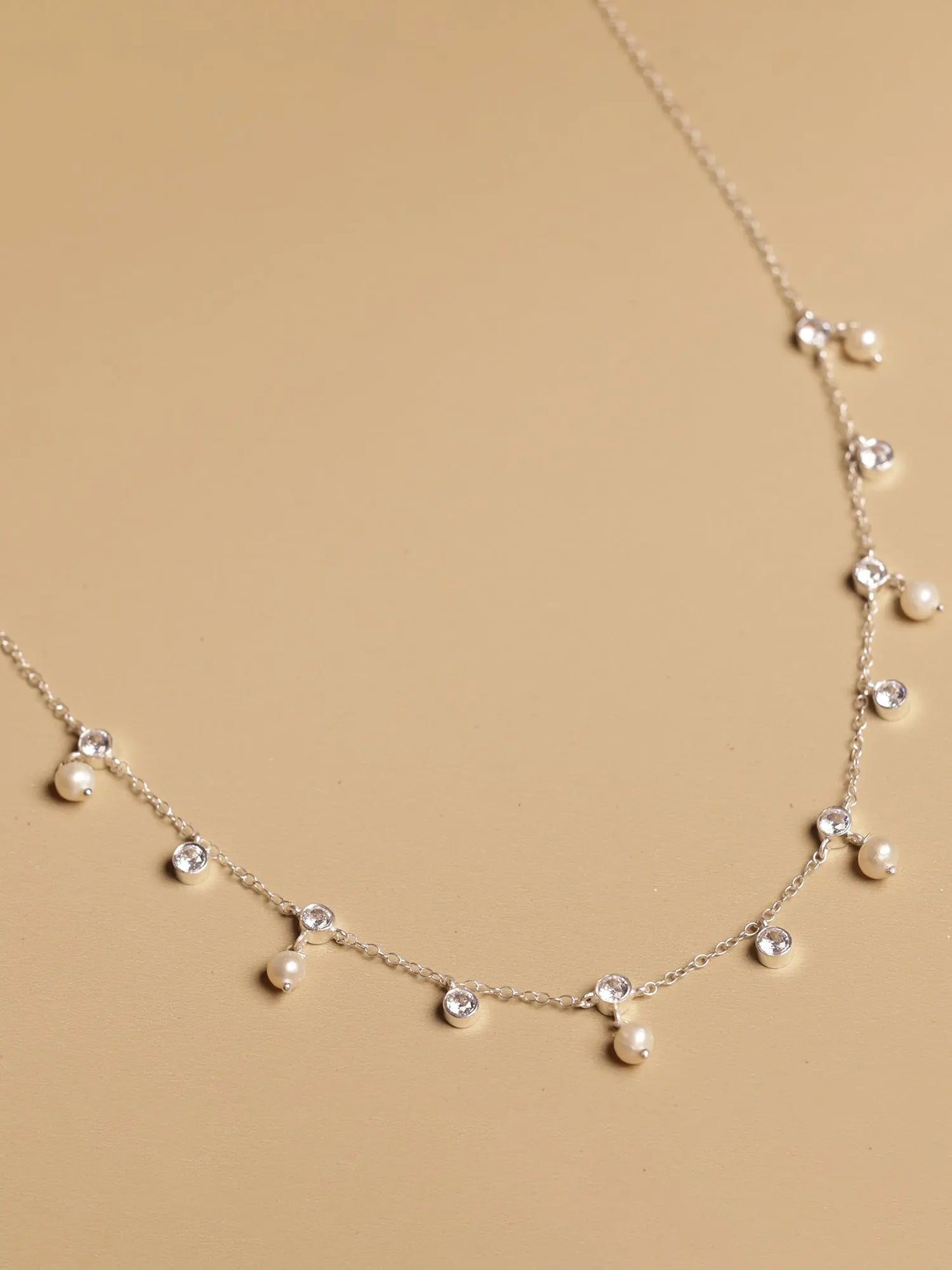 Sterling Silver Minimalist Fresh Pearl & CZ Necklace for Women