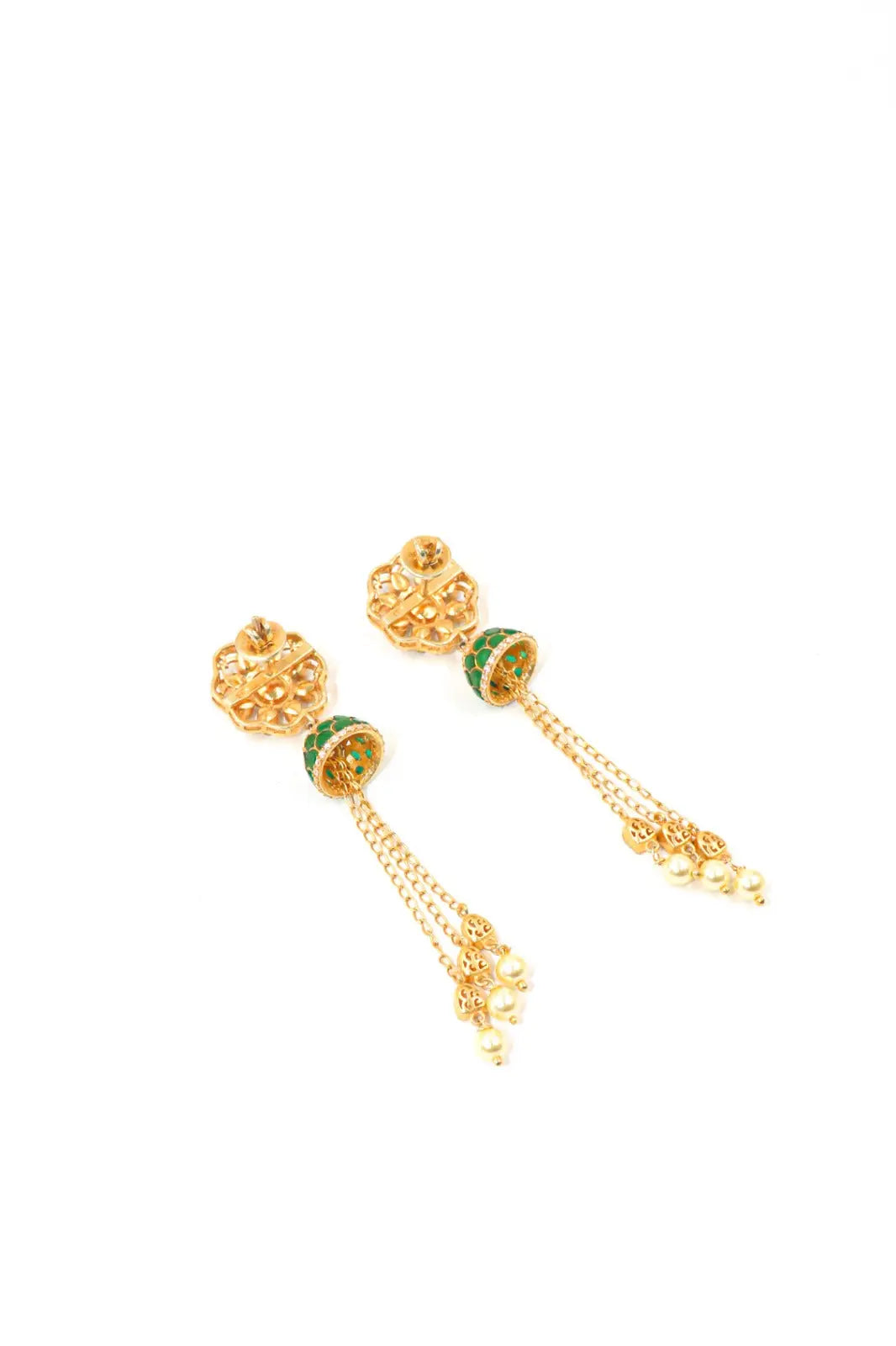 Stylish Gold-Plated Long Earrings with Pearl And Moissanite Gemstone Earring Jewlery