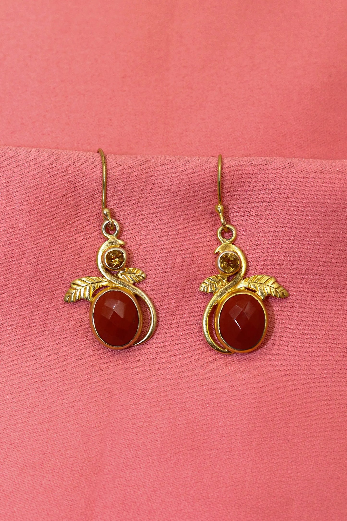 Stylish Gold-Plated with Vibrant Red Garnet Gemstone Earring Jewelry