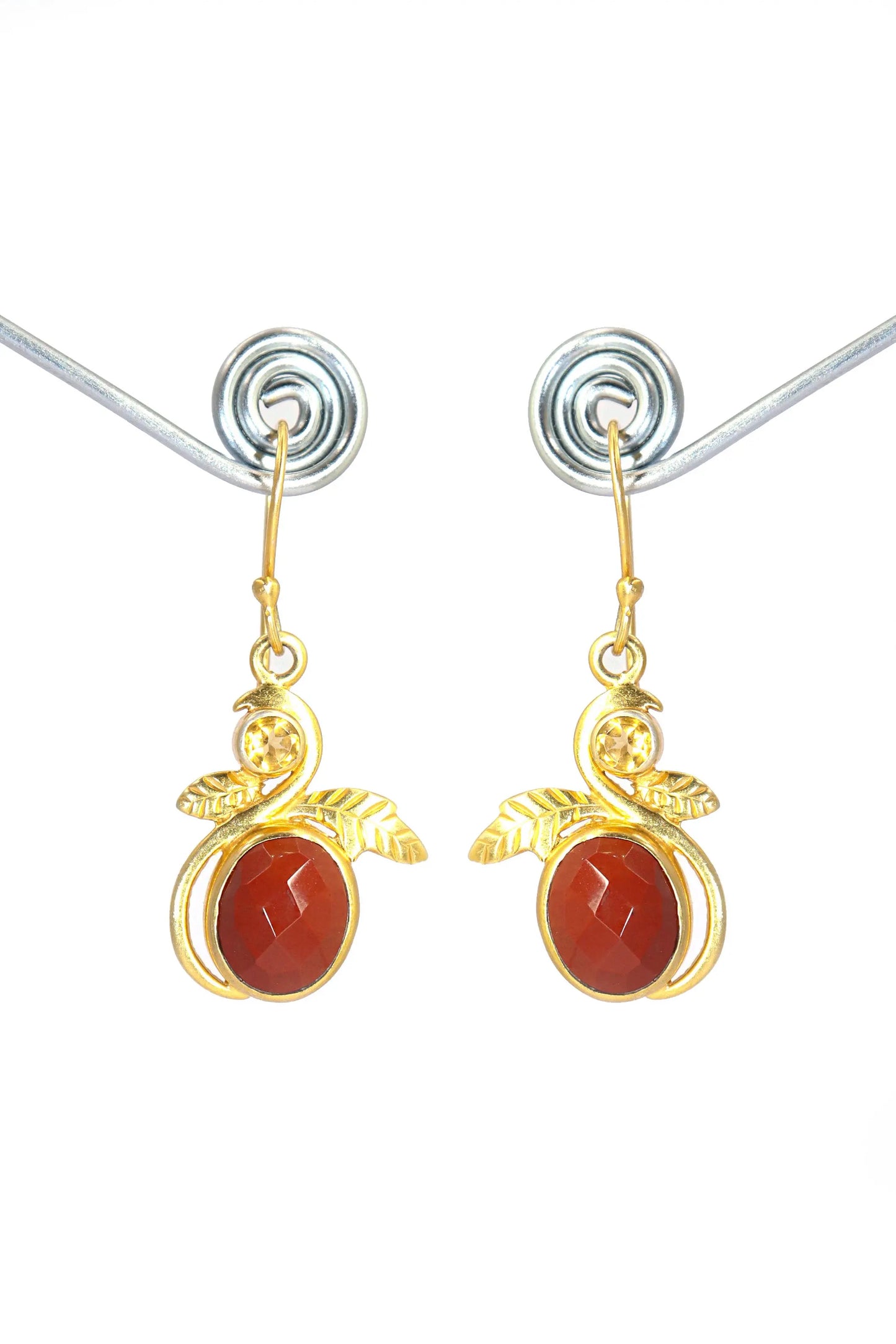 Stylish Gold-Plated with Vibrant Red Garnet Gemstone Earring Jewelry