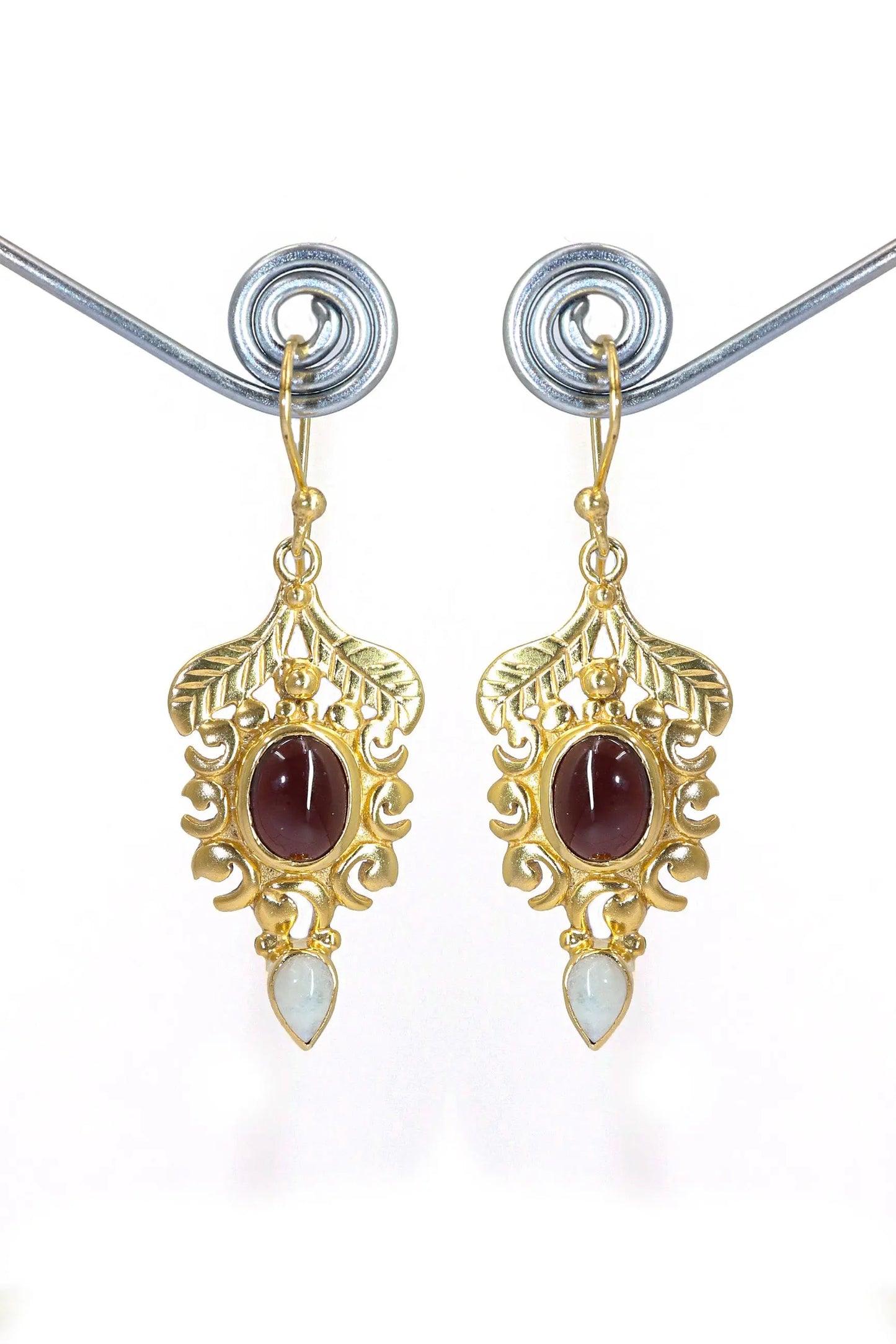 Trending Now Gold Plated Earrings with Moonstone, Garnet Gemstones Earring