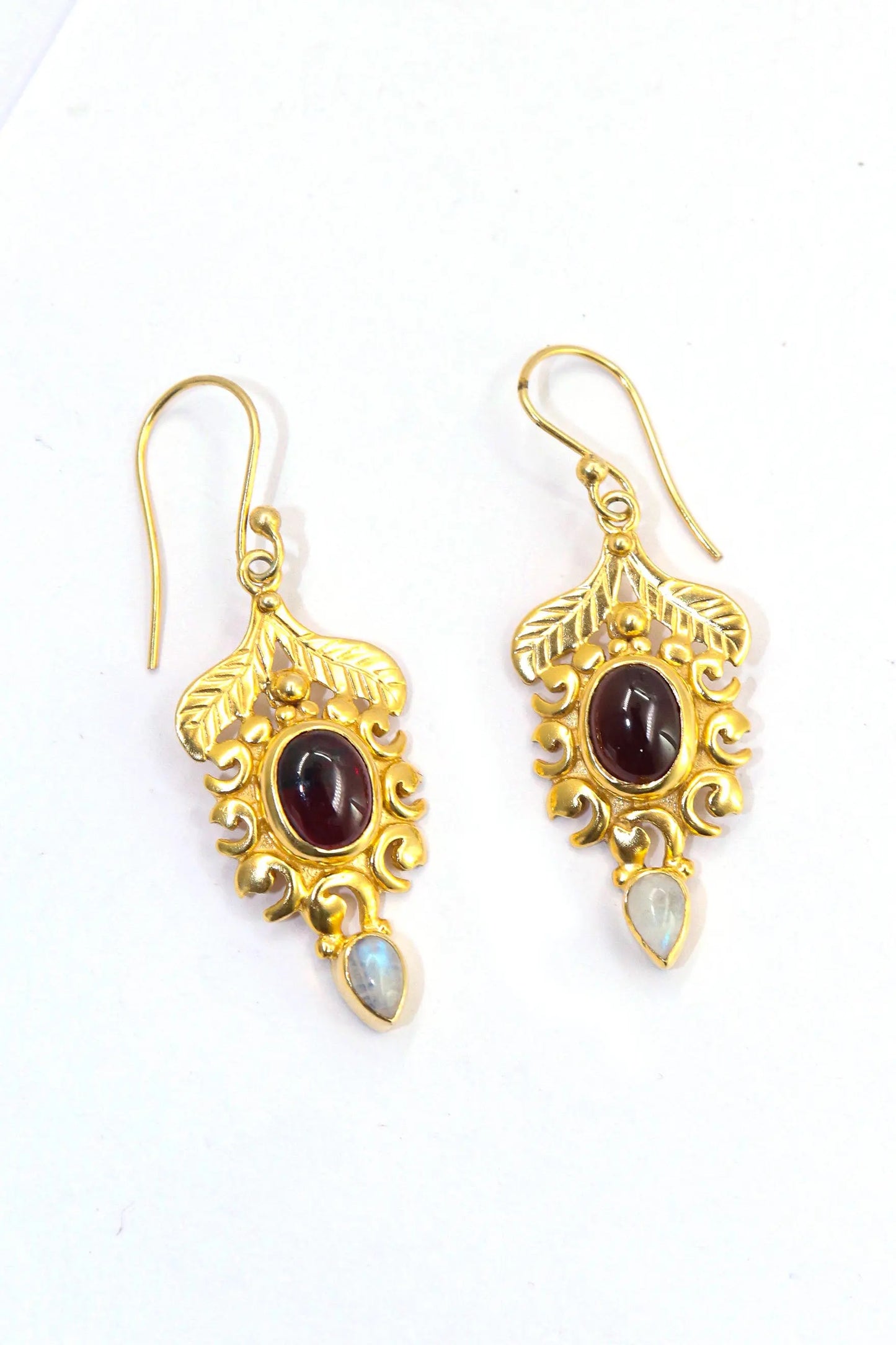 Trending Now Gold Plated Earrings with Moonstone, Garnet Gemstones Earring