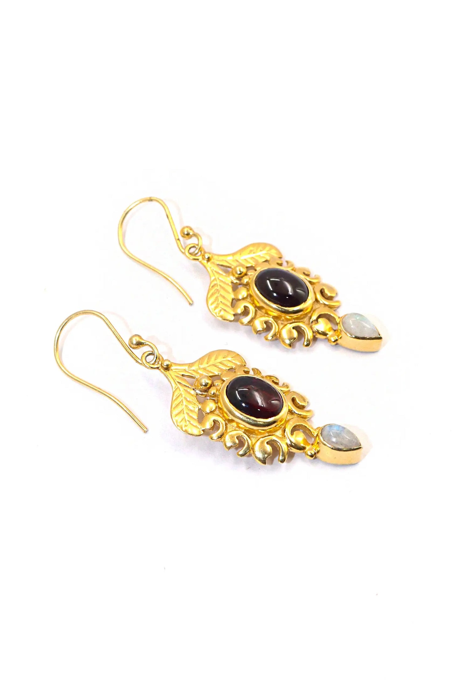 Trending Now Gold Plated Earrings with Moonstone, Garnet Gemstones Earring