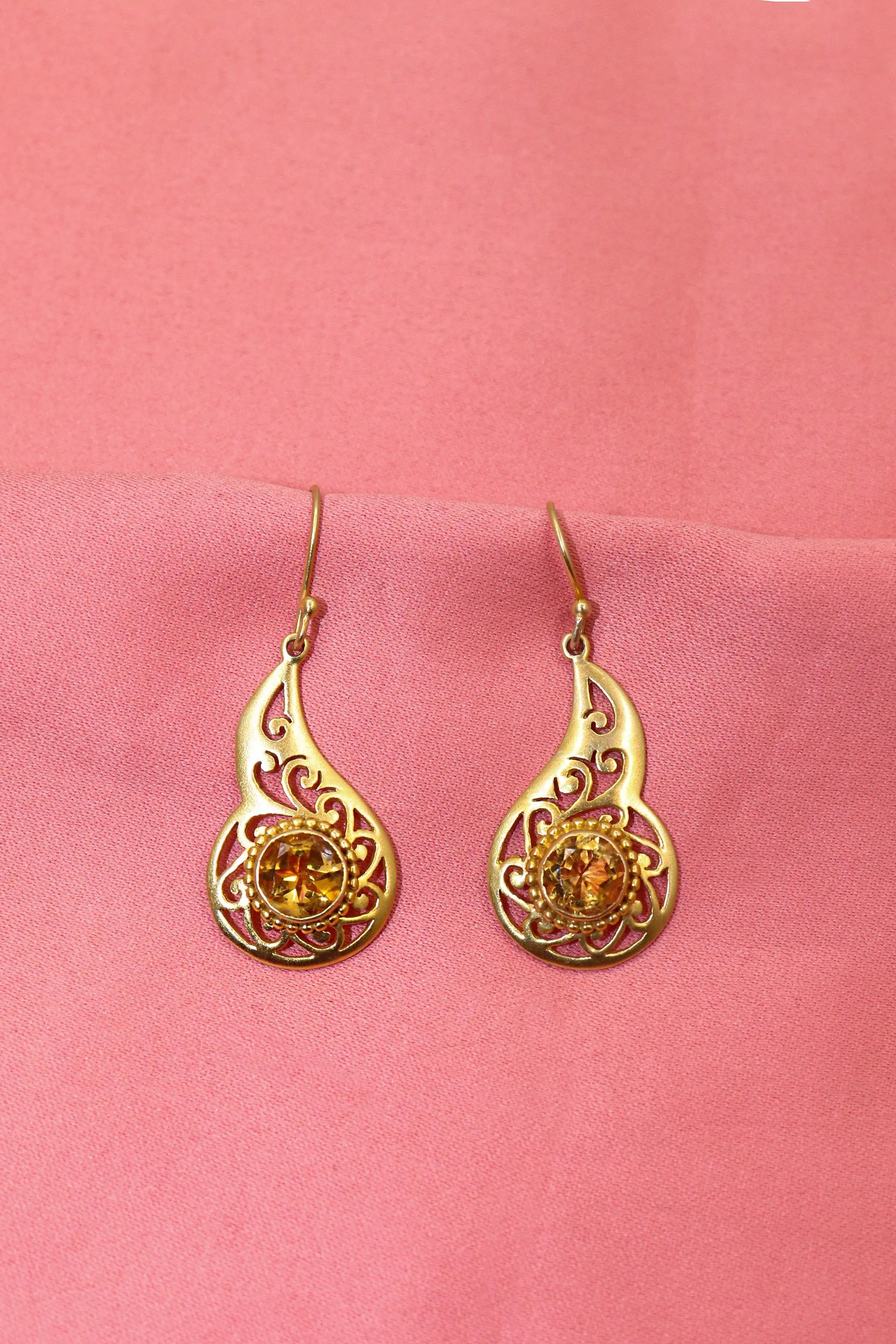 Trendy Gold-Plated Earrings with Eye-Catching Citrine Gemstone Earring Jewelry