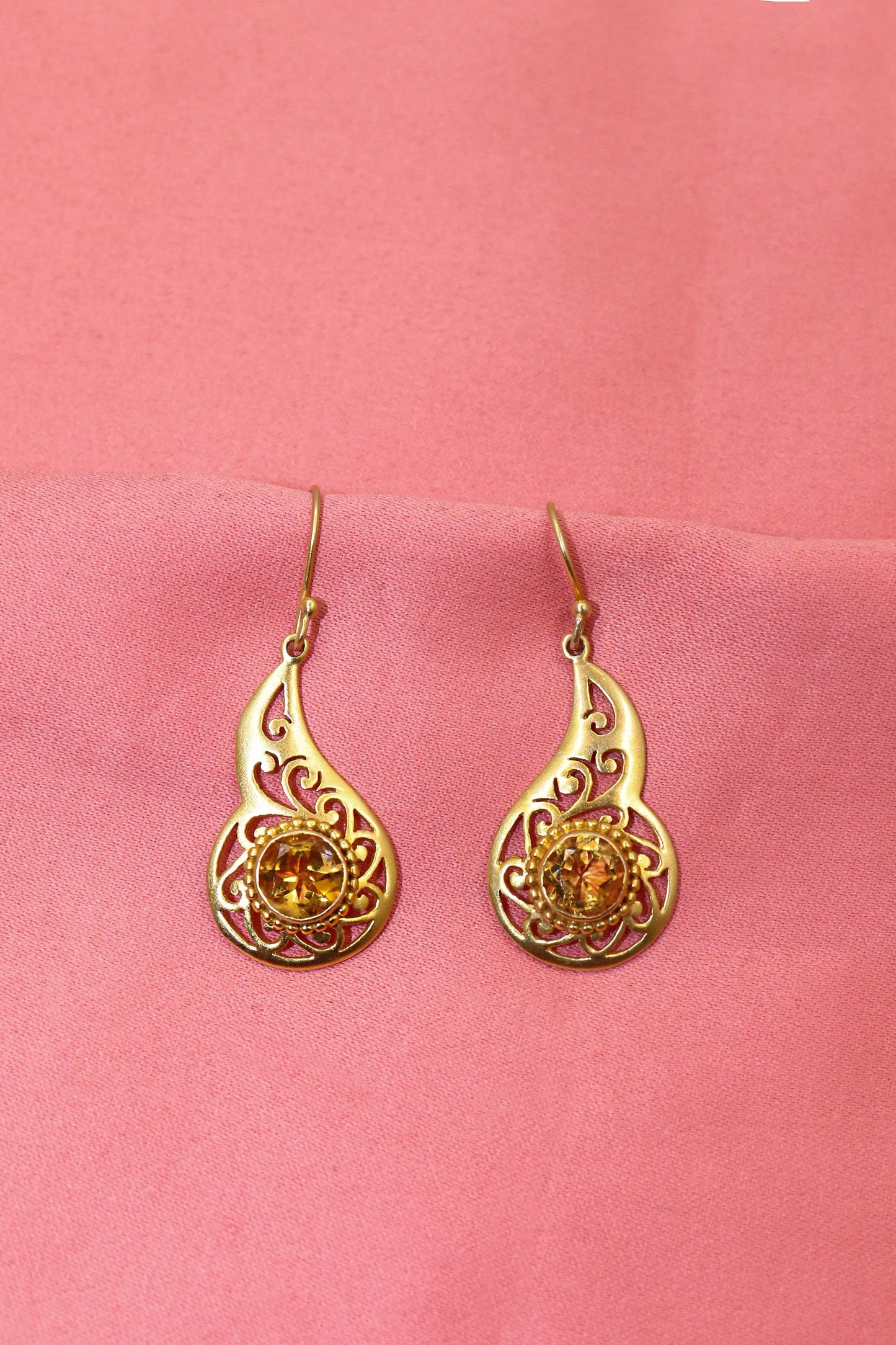 Trendy Gold-Plated Earrings with Eye-Catching Citrine Gemstone Earring Jewelry