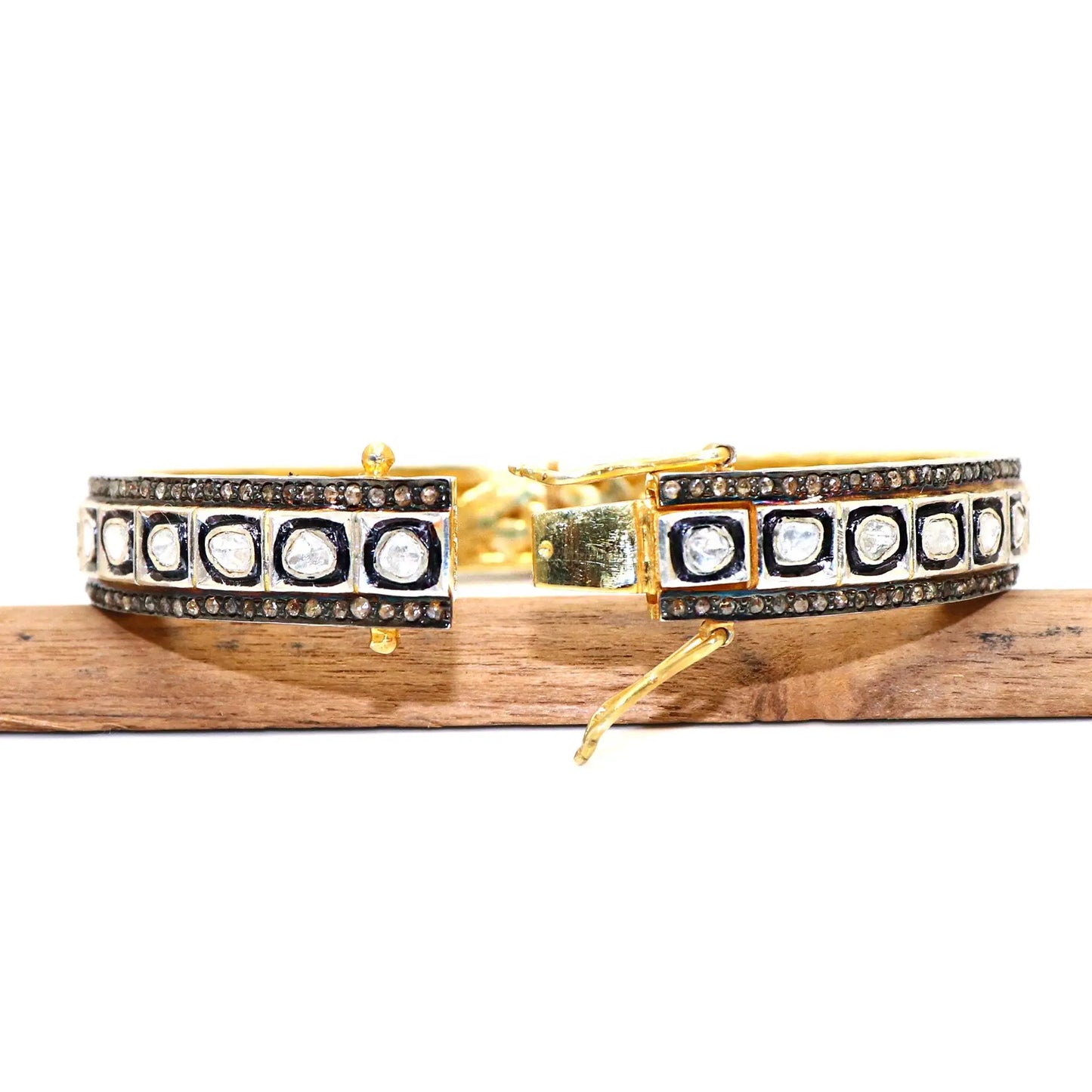 Two Tone Plated Uncut Diamond Polki And Diamond  Bangle Jewelry