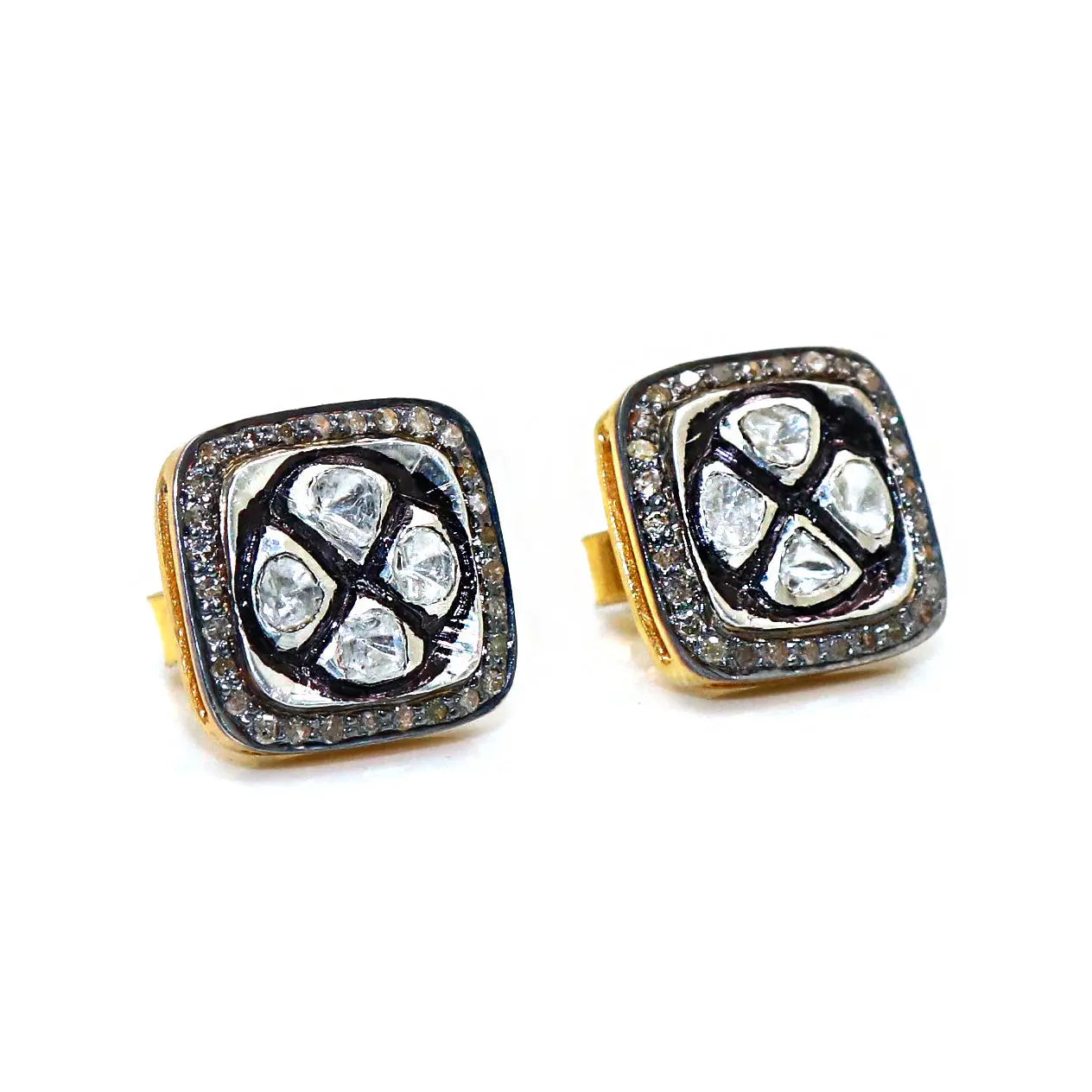 Uncut Diamond Polki And Diamond Square Shape Studs Earring Jewelry