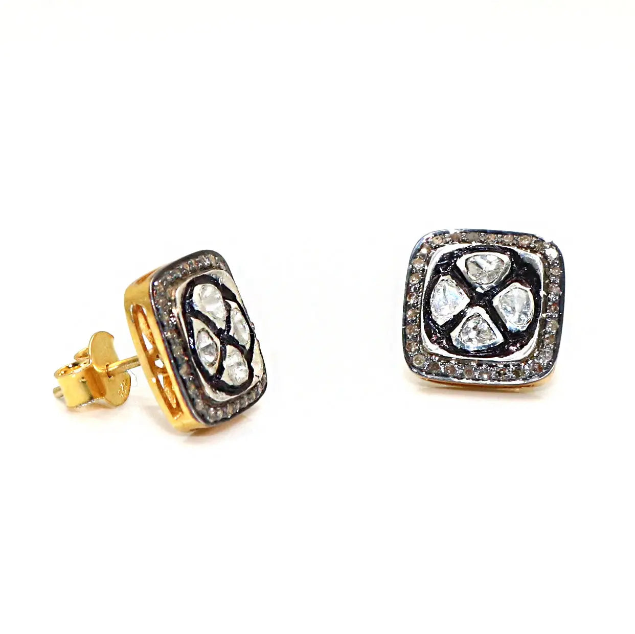 Uncut Diamond Polki And Diamond Square Shape Studs Earring Jewelry