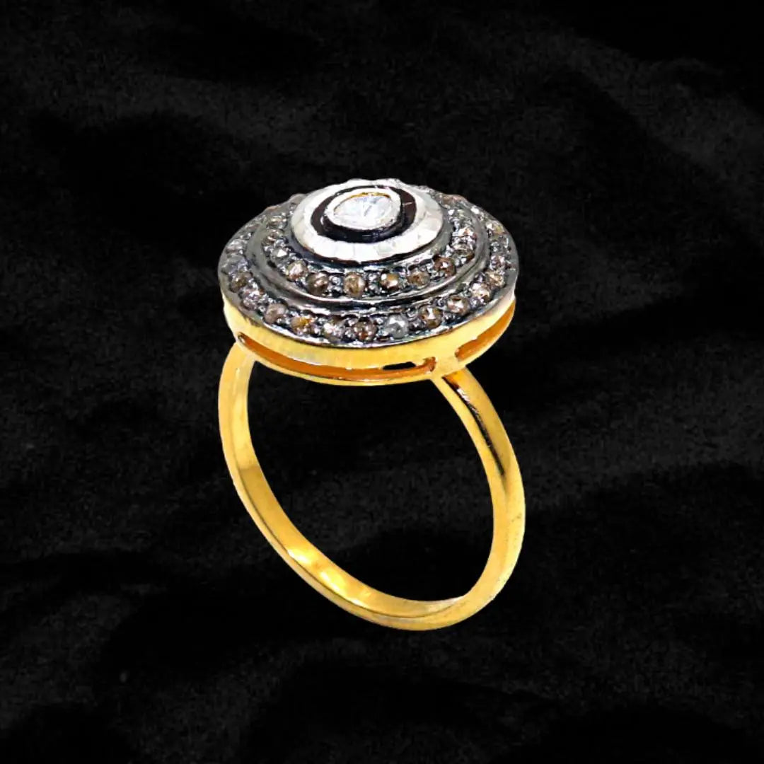 Uncut Diamond Polki And Diamond Two Tone Plated Ring Jewelry