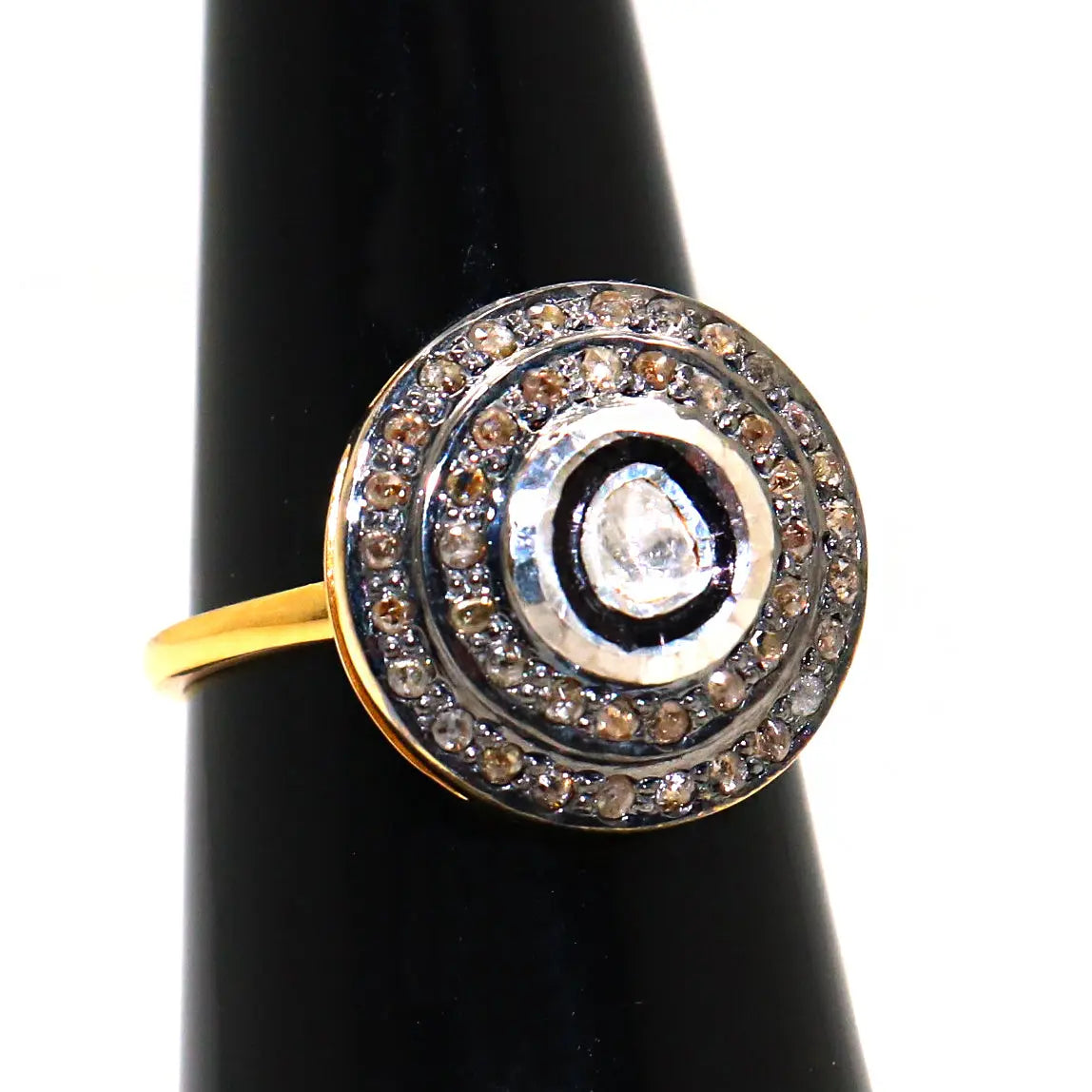 Uncut Diamond Polki And Diamond Two Tone Plated Ring Jewelry