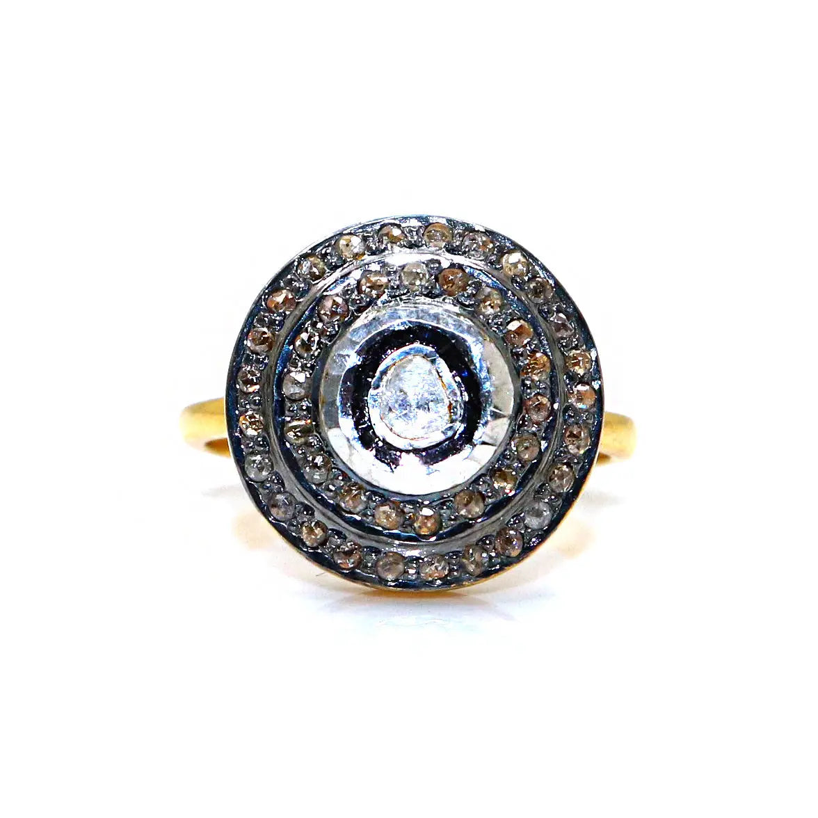 Uncut Diamond Polki And Diamond Two Tone Plated Ring Jewelry