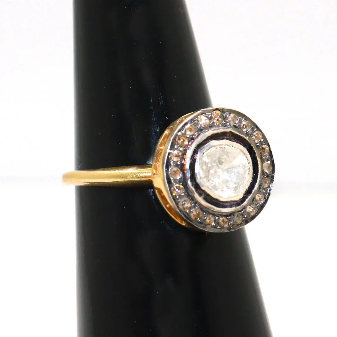 Uncut Diamond Polki With Diamond Two Tone Plated Ring Jewelry VJewels