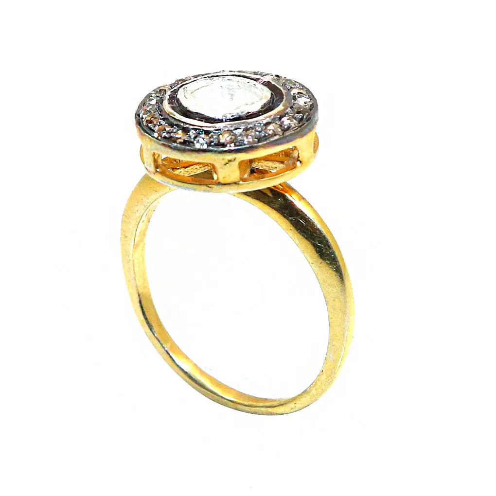 Uncut Diamond Polki With Diamond Two Tone Plated Ring Jewelry VJewels