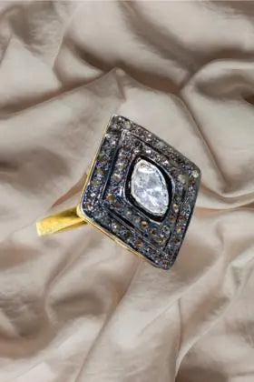 Uncut Diamond Polki With Diamond Two Tone Plated Ring Jewelry VJewels