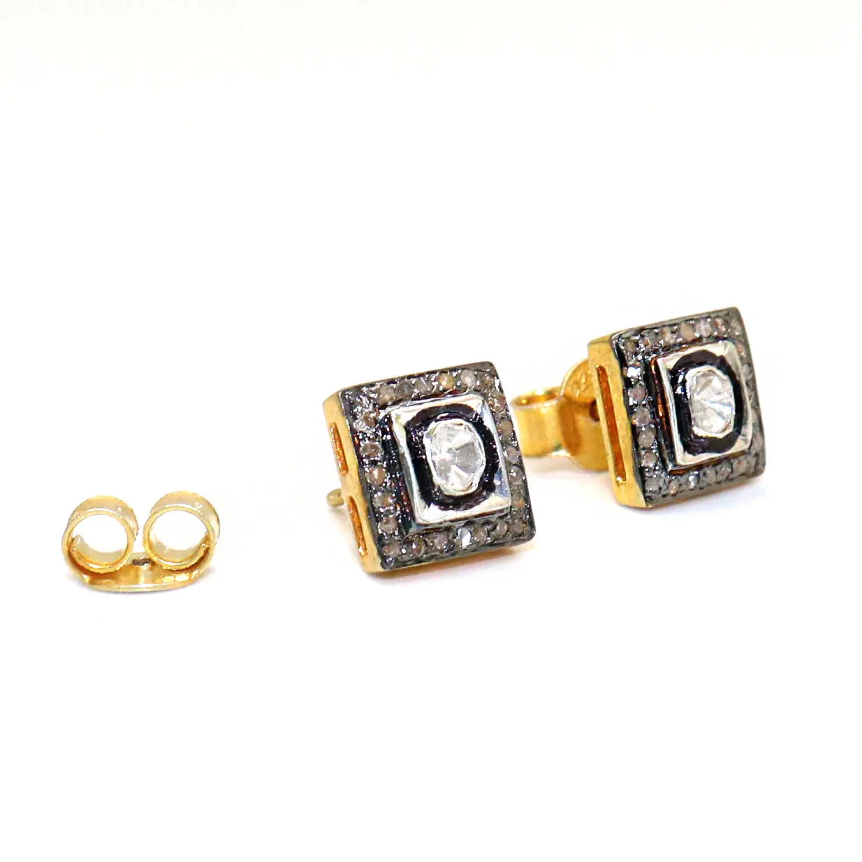 Uncut Diamond Polki With Diamond Two Tone Stud Earring Jewelry VJewels