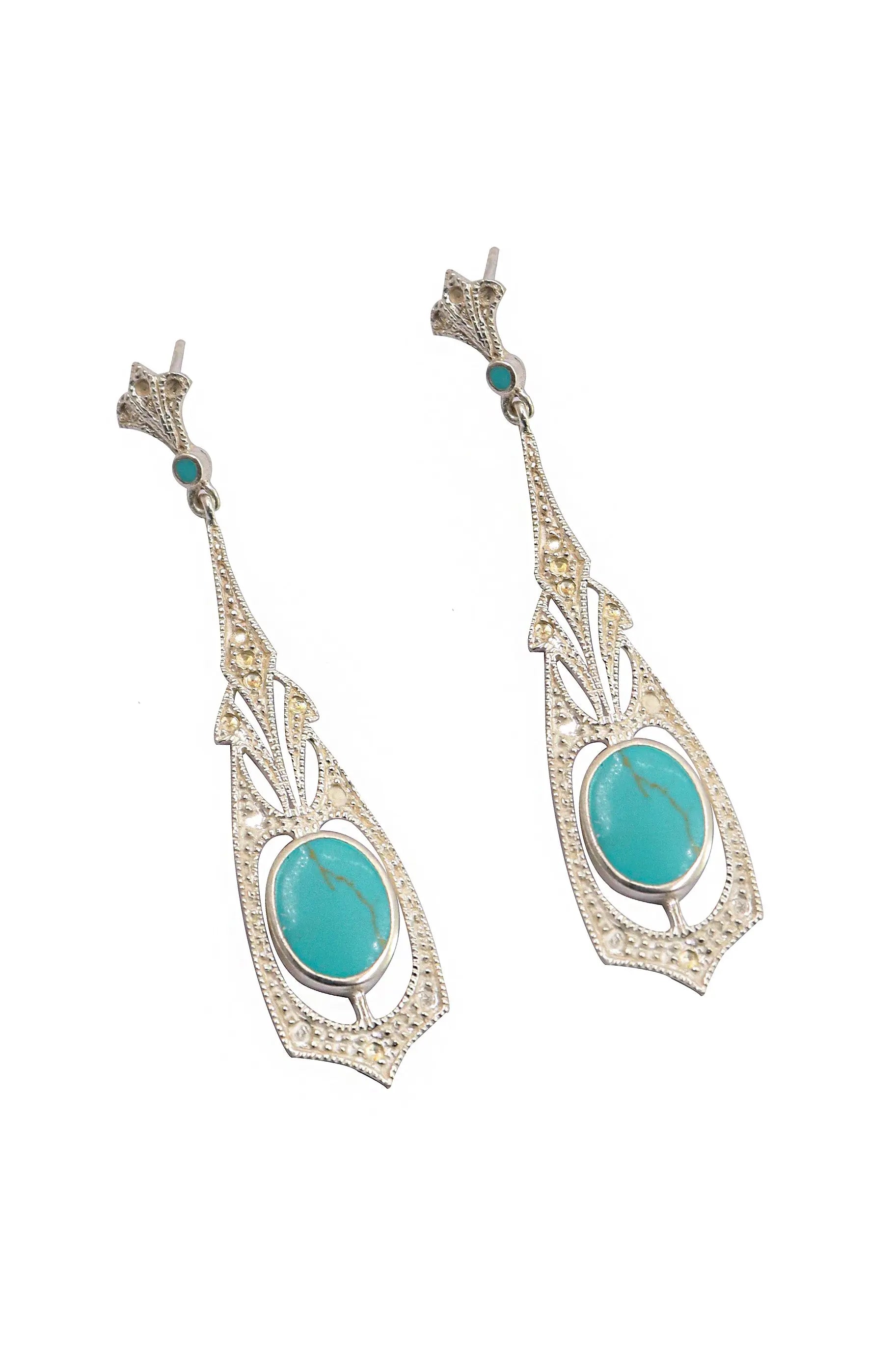 Unique Women’s Earrings Semi-Precious Turquoise Gemstone with Arrow Head Charm Earring jewelry