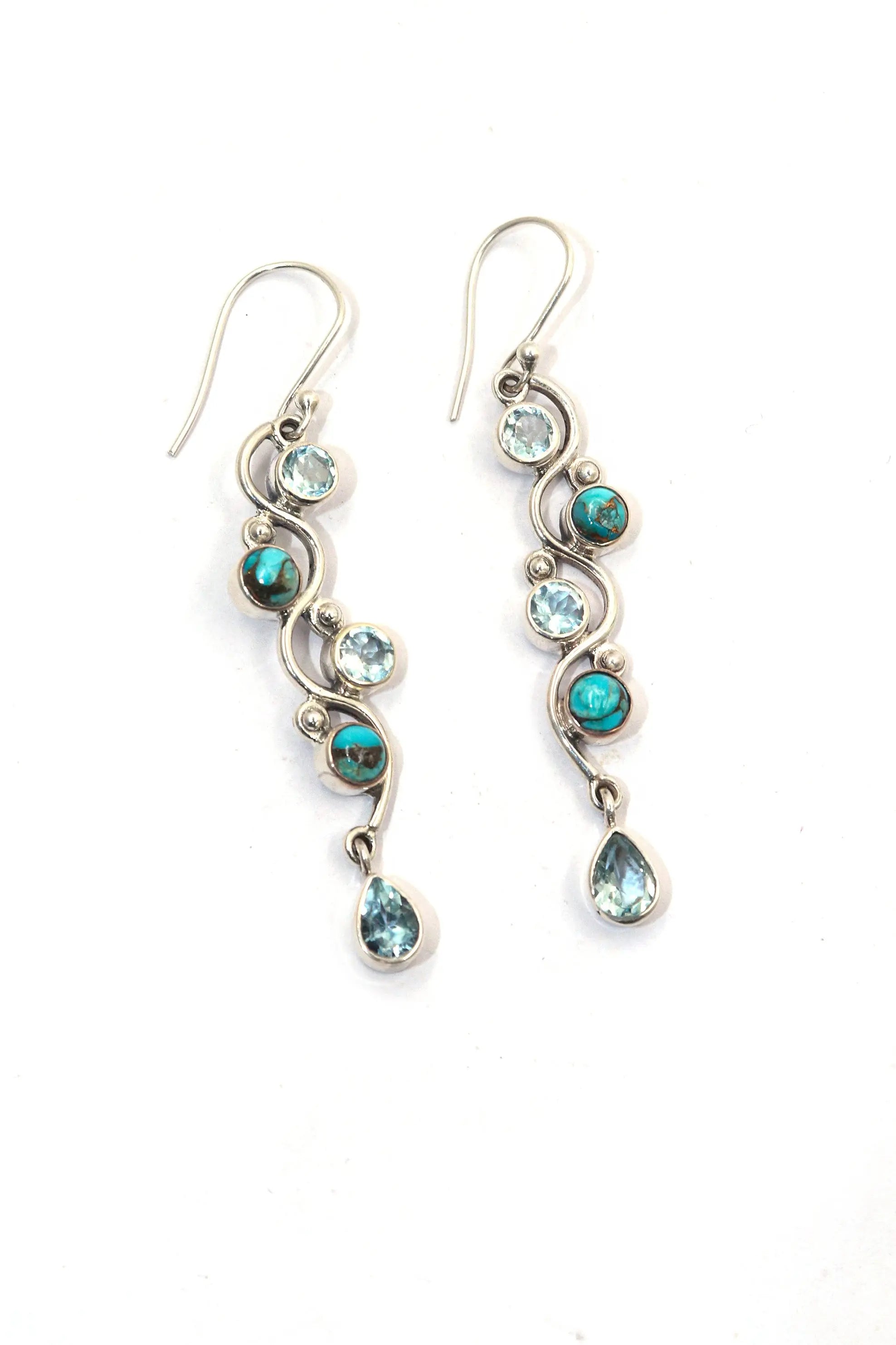 Unveil the Beauty of Handcrafted Semi-Precious Turquoise with Blue Topaz Gemstone Earrings