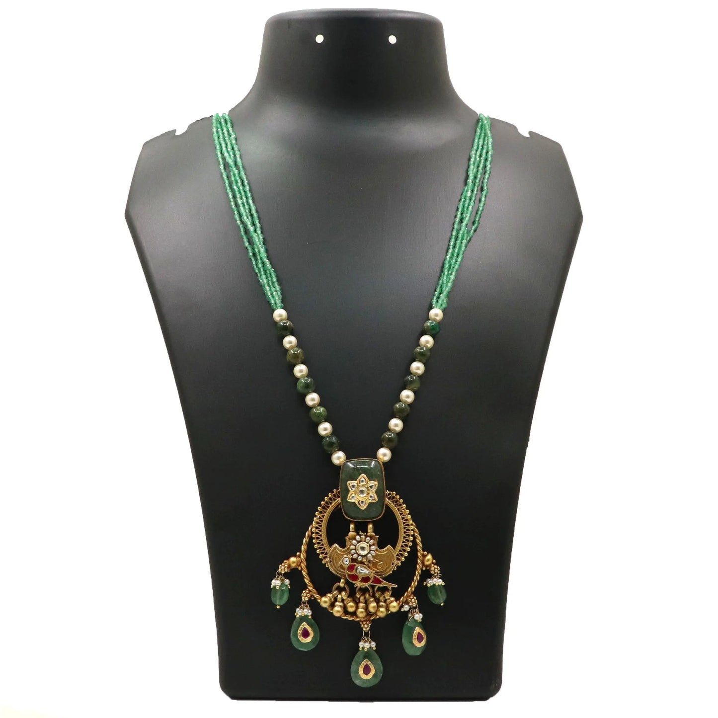 Gold Plated Pearl, Moissanite , Enamel And Semi Precious Gemstone Necklace Jewelry VJewels