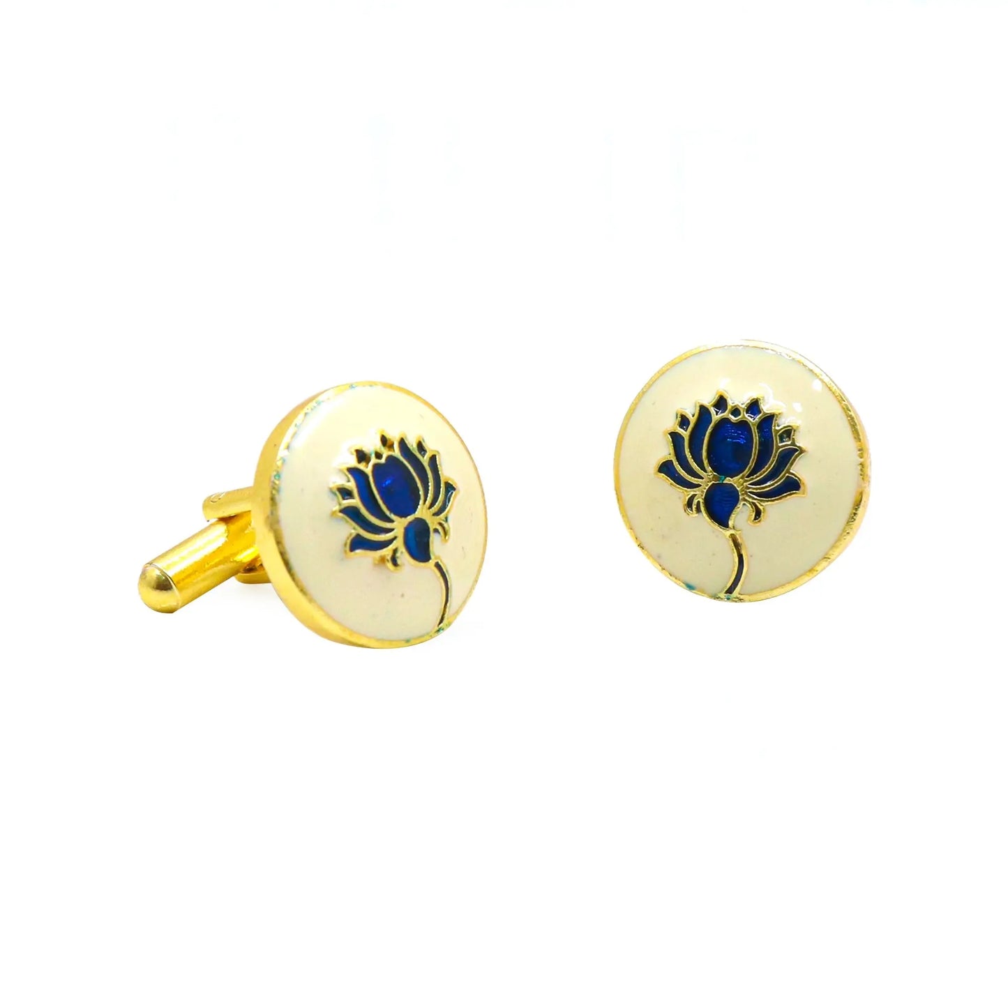 Gold Plated Enamel Lotus Design Cufflinks Jewelry VJewels