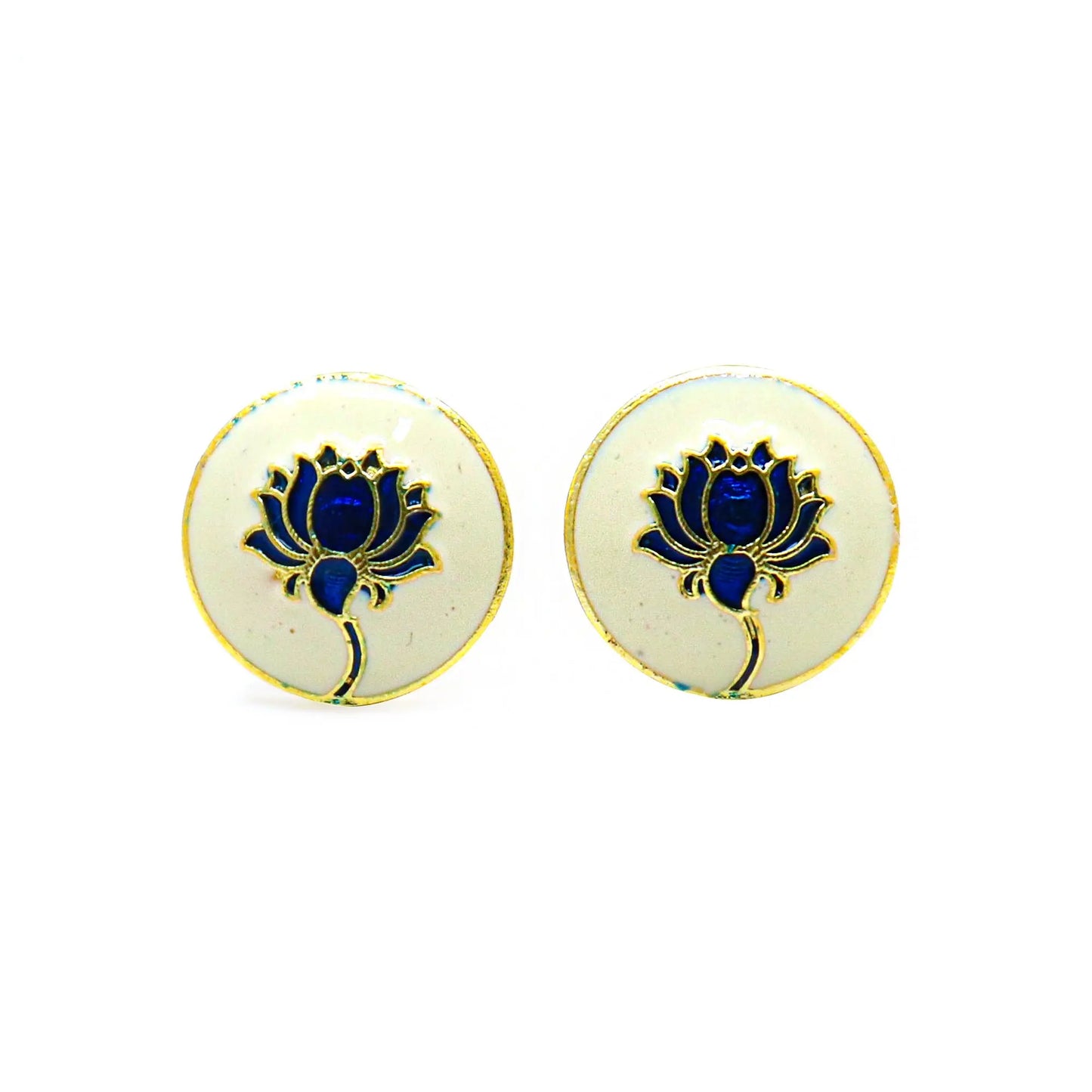 Gold Plated Enamel Lotus Design Cufflinks Jewelry VJewels