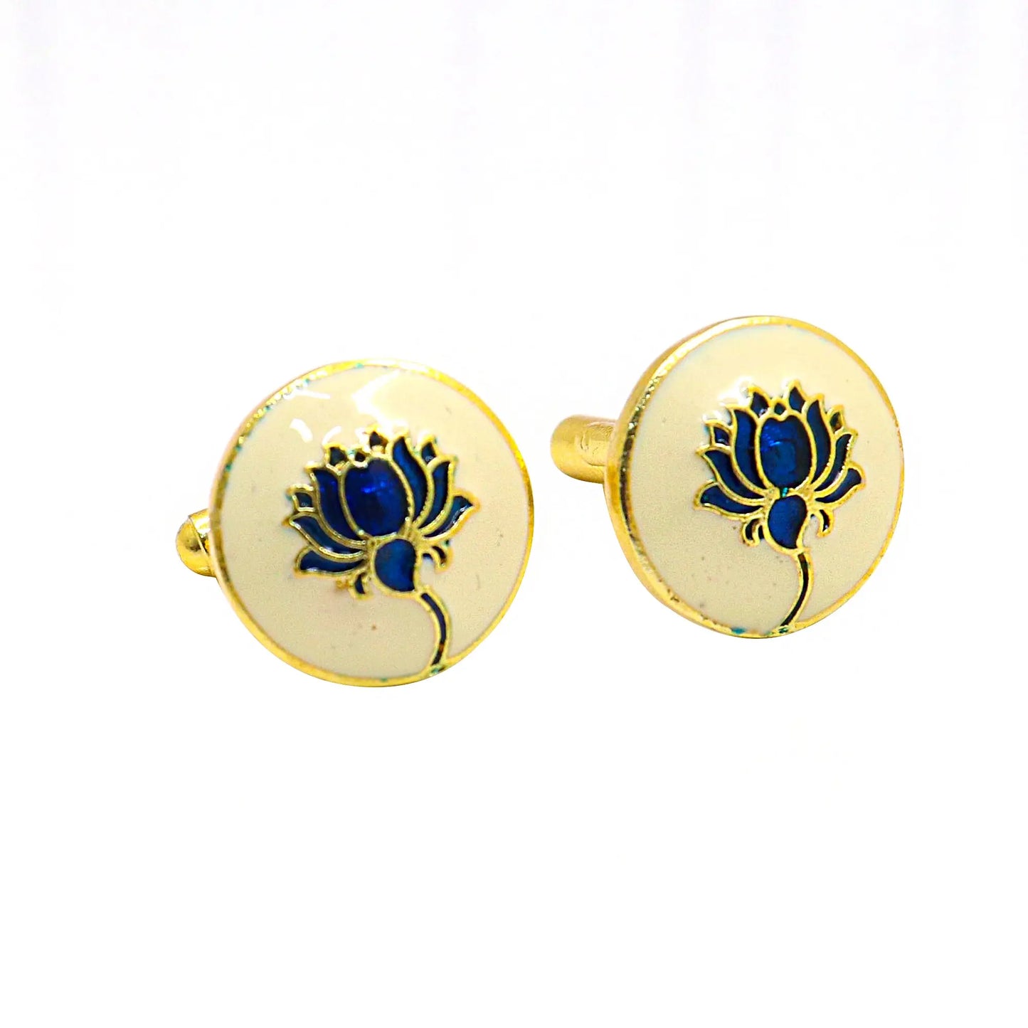 Gold Plated Enamel Lotus Design Cufflinks Jewelry VJewels