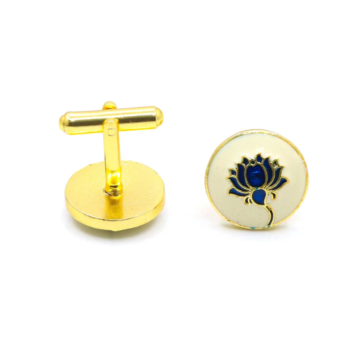 Gold Plated Enamel Lotus Design Cufflinks Jewelry VJewels