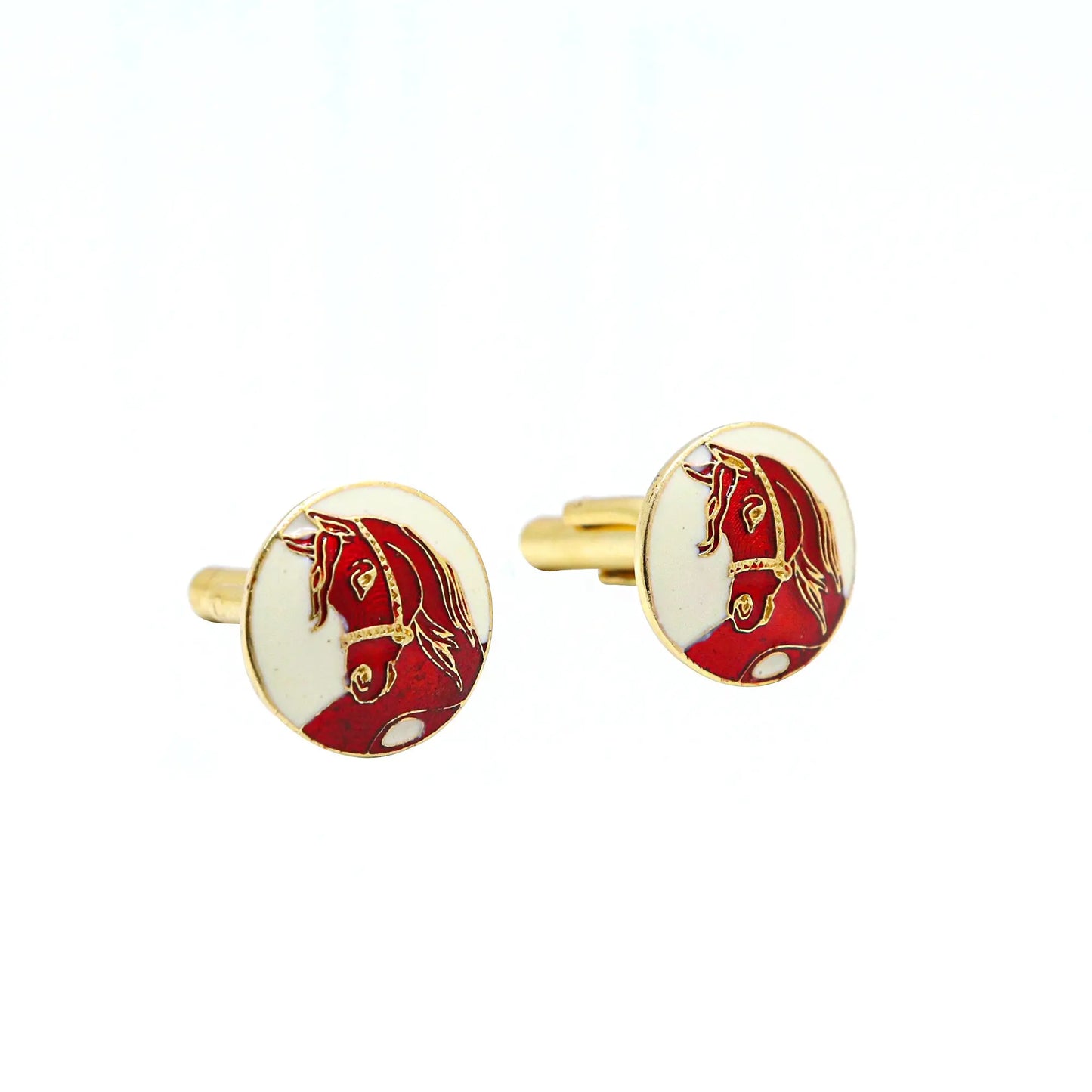 Gold Plated Enamel Horse Design Cufflinks Jewelry VJewels