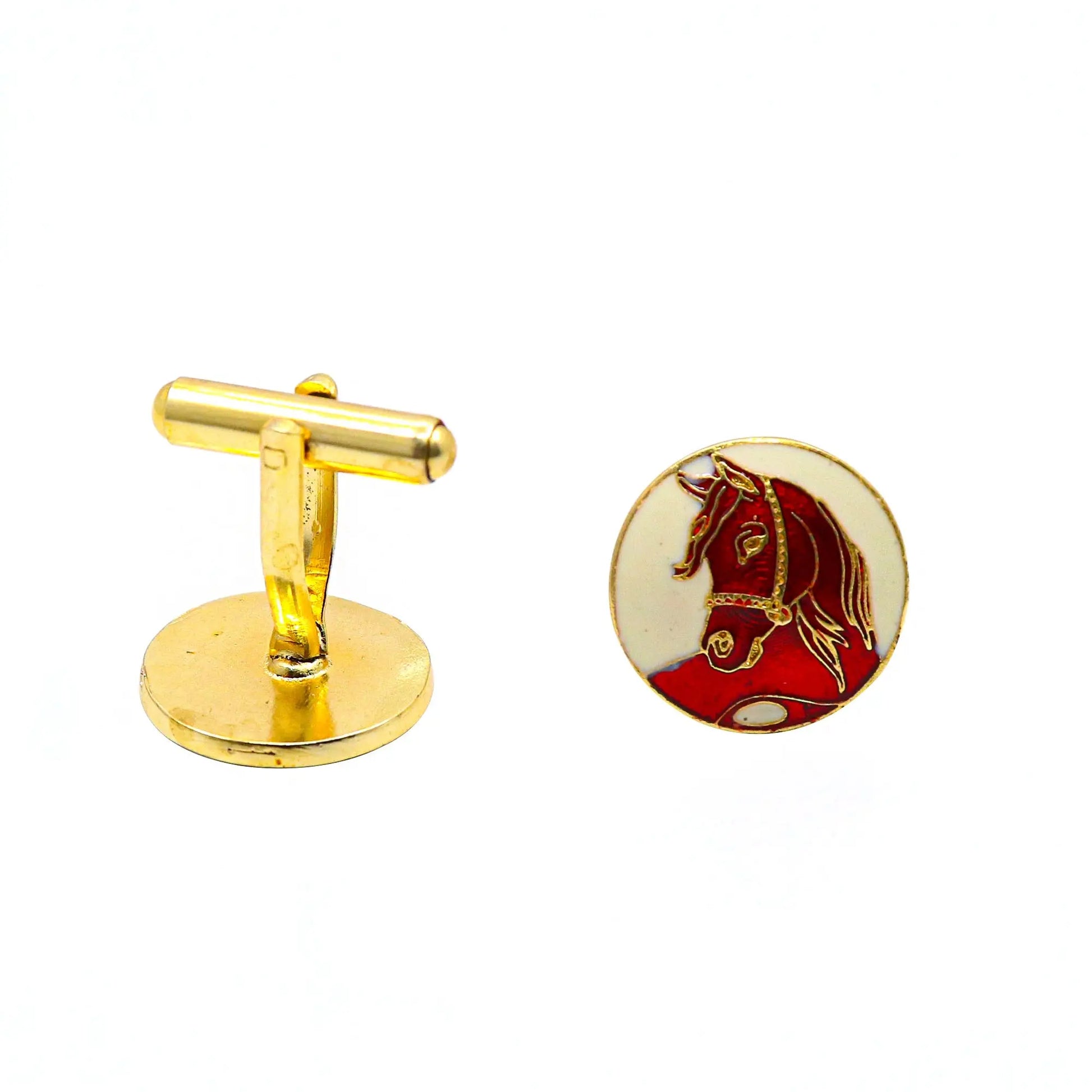 Gold Plated Enamel Horse Design Cufflinks Jewelry VJewels