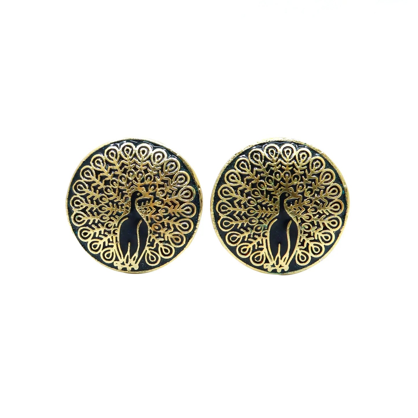 Gold Plated Enamel Peacock Design Cufflinks Jewelry VJewels