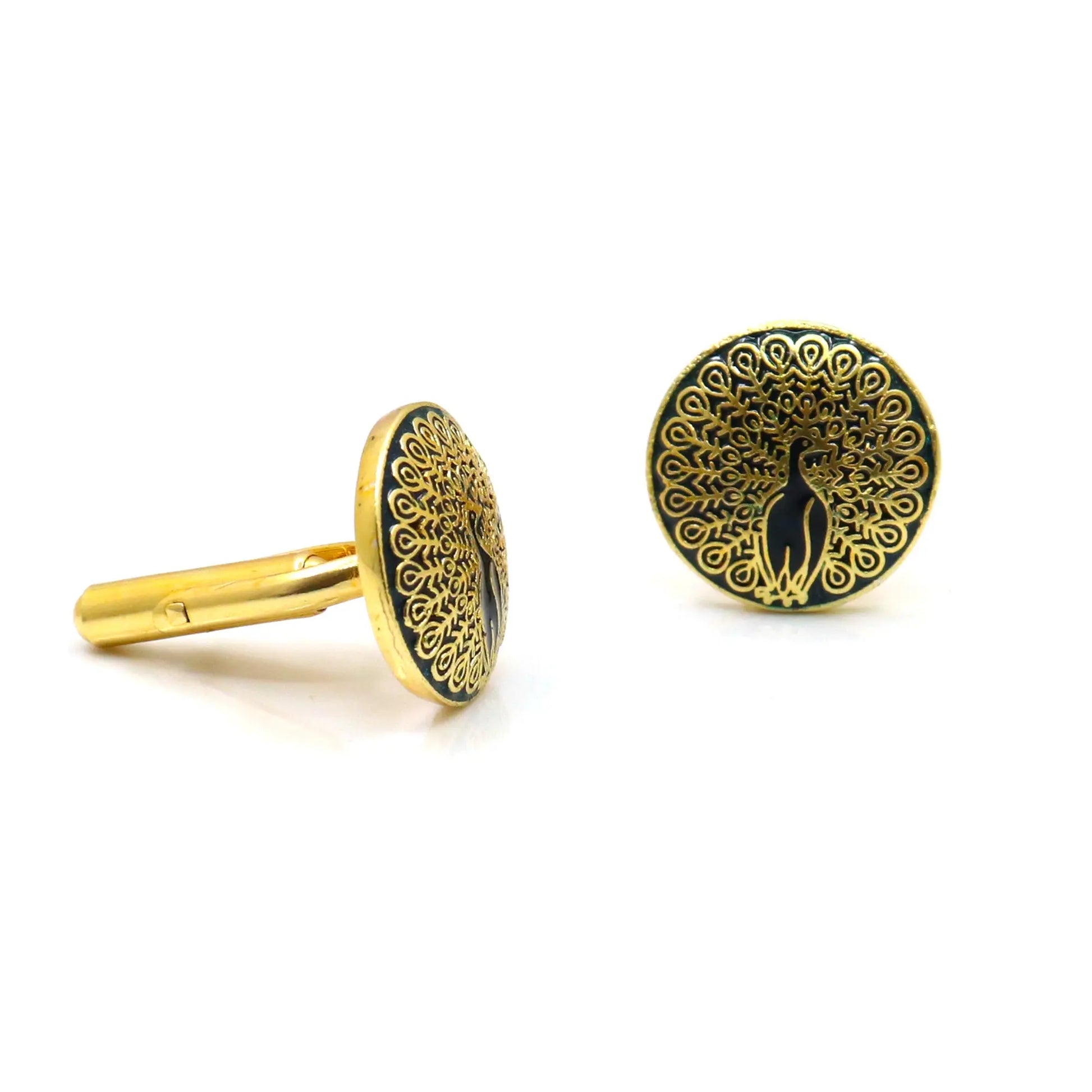 Gold Plated Enamel Peacock Design Cufflinks Jewelry VJewels