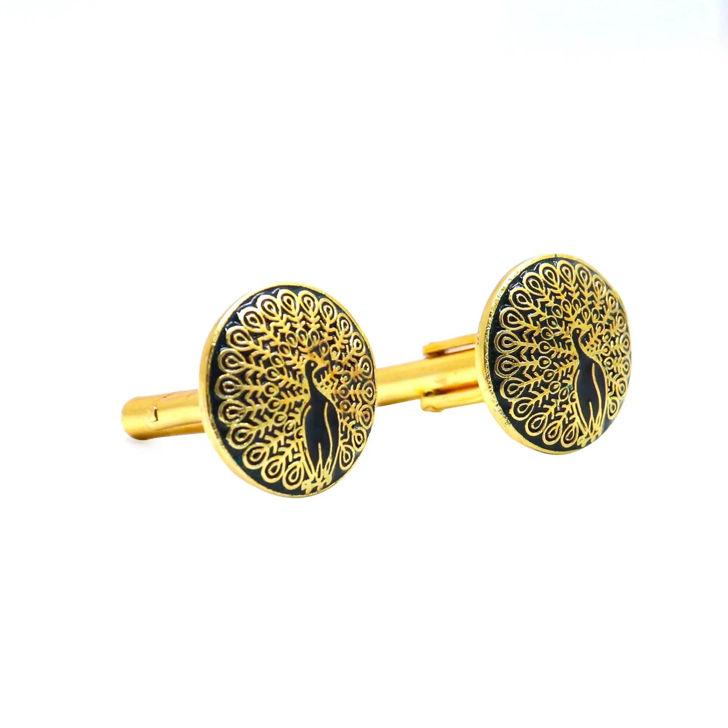 Gold Plated Enamel Peacock Design Cufflinks Jewelry VJewels