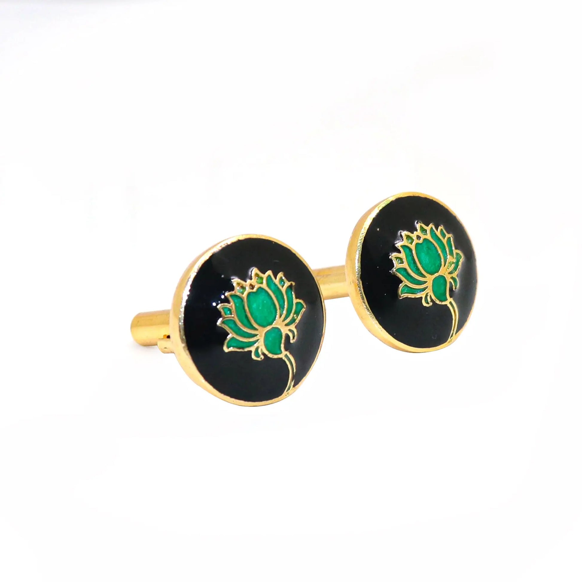 Gold Plated Enamel Lotus Design Cufflinks Jewelry VJewels