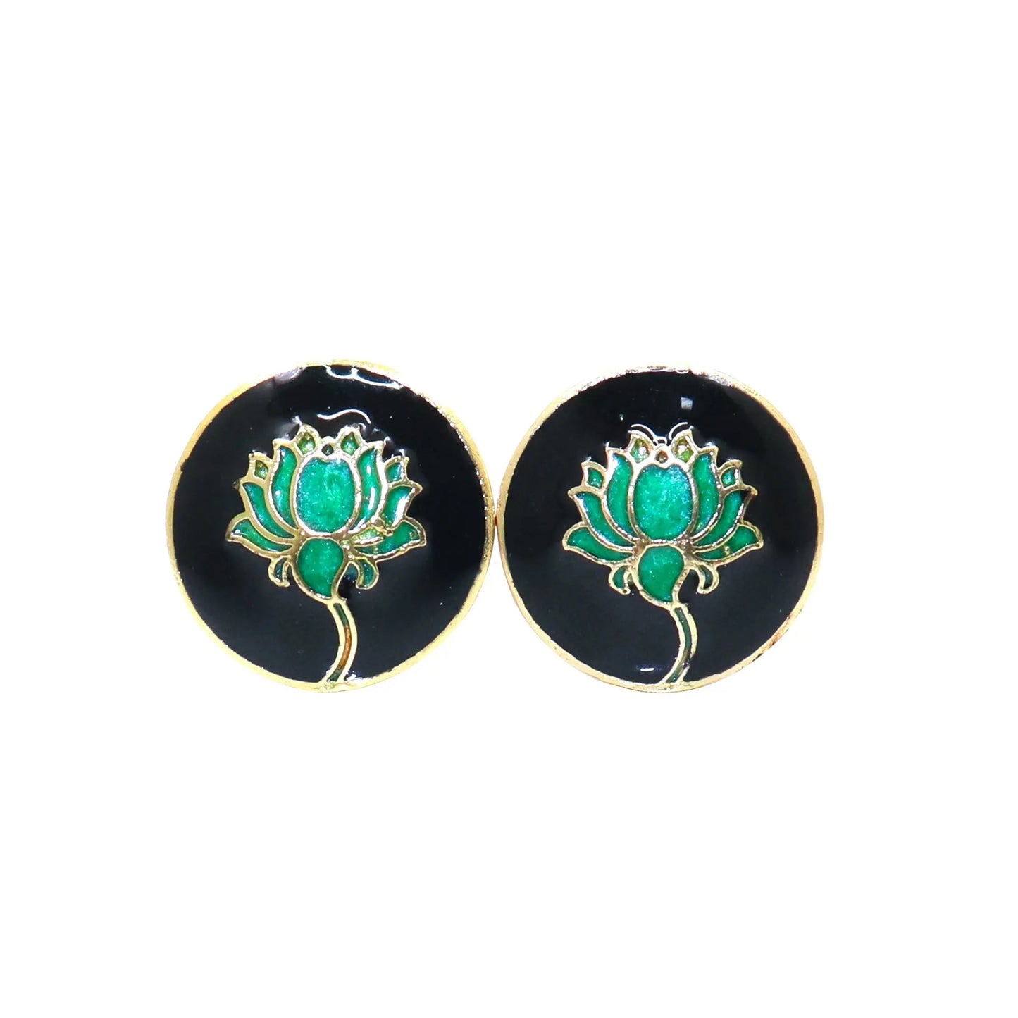 Gold Plated Enamel Lotus Design Cufflinks Jewelry VJewels