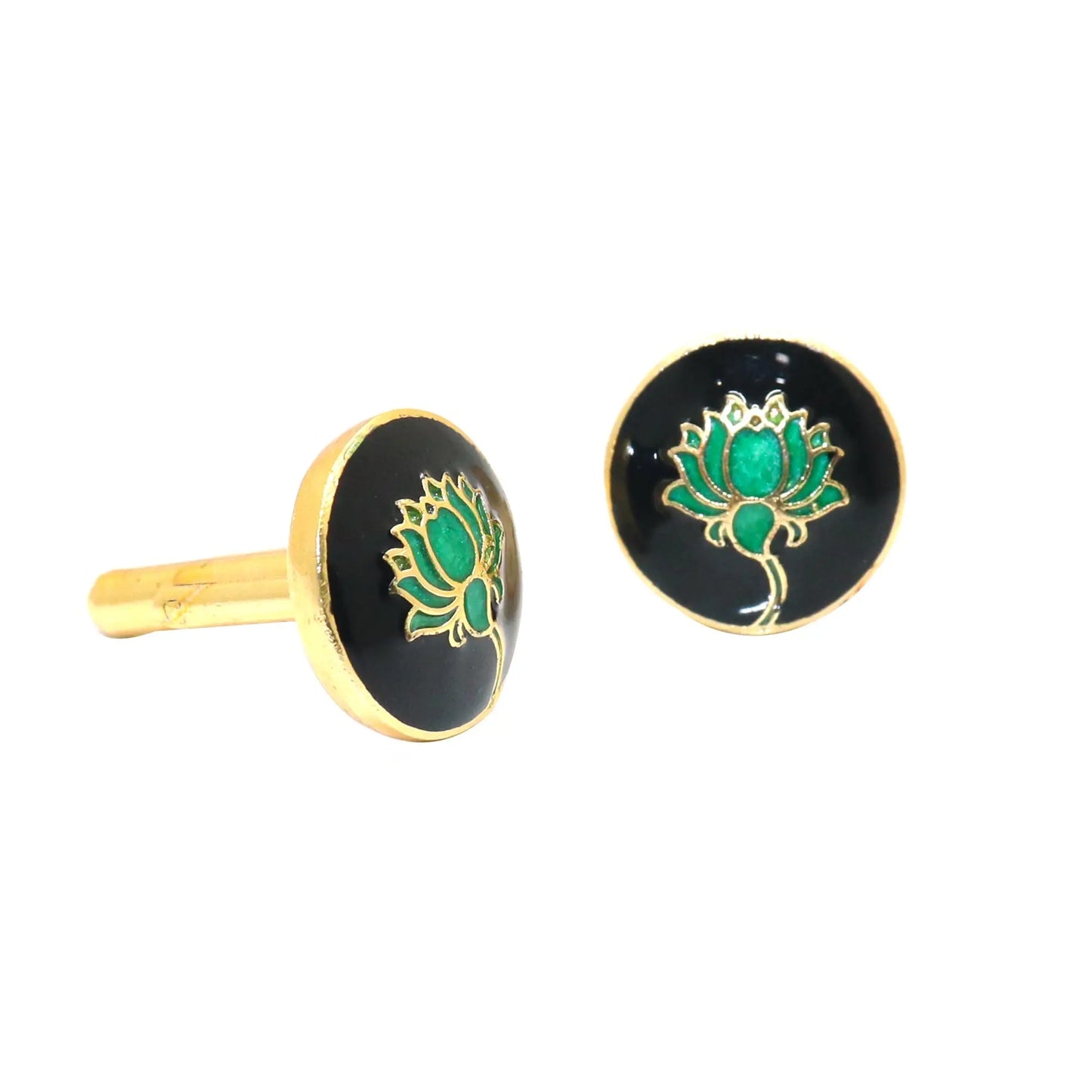 Gold Plated Enamel Lotus Design Cufflinks Jewelry VJewels