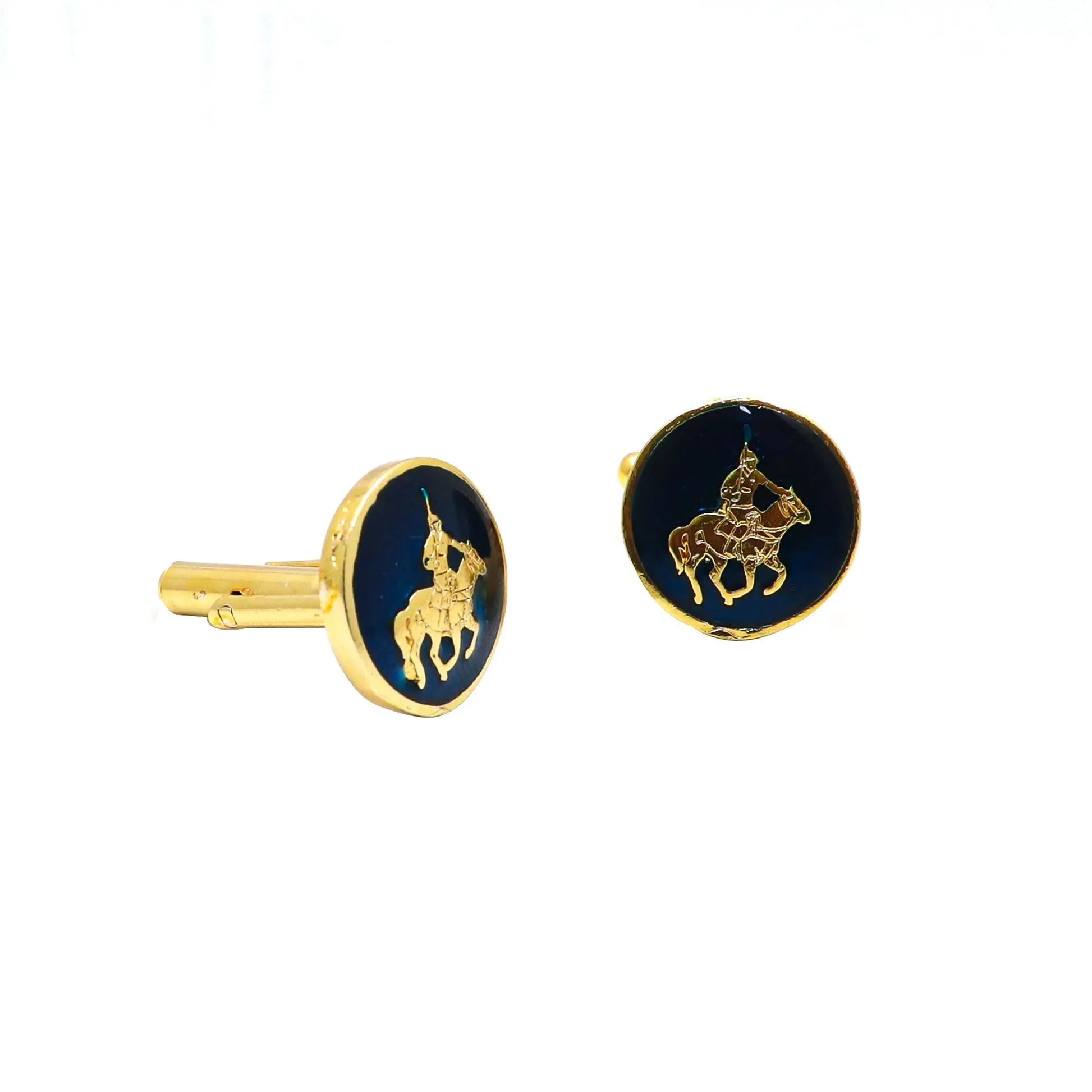 Gold Plated Enamel Horse Rider Cufflinks Jewelry VJewels