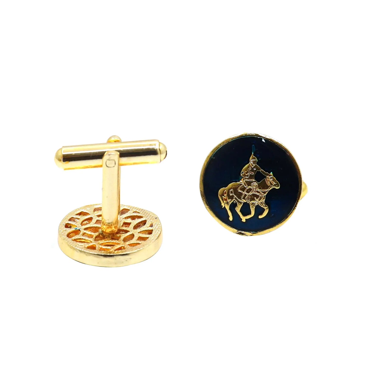 Gold Plated Enamel Horse Rider Cufflinks Jewelry VJewels