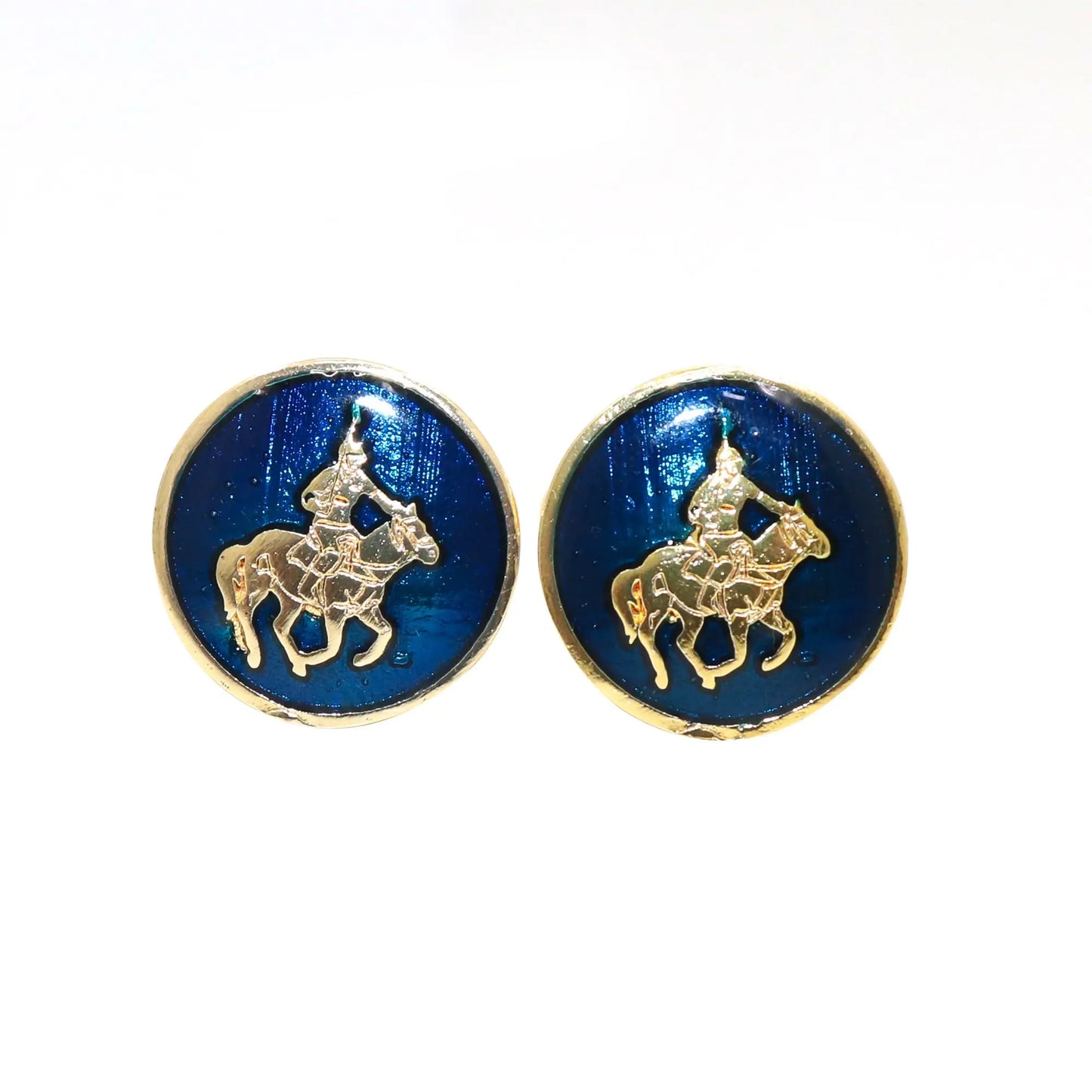 Gold Plated Enamel Horse Rider Cufflinks Jewelry VJewels