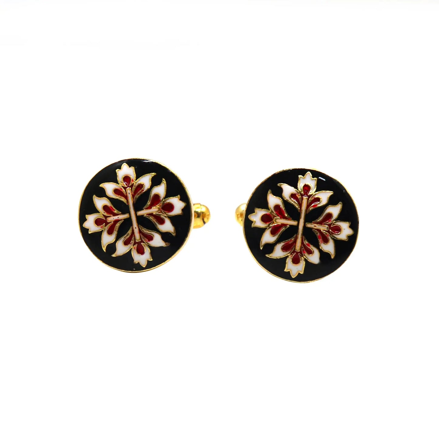 Gold Plated Enamel Flower Design Cufflinks Jewelry VJewels