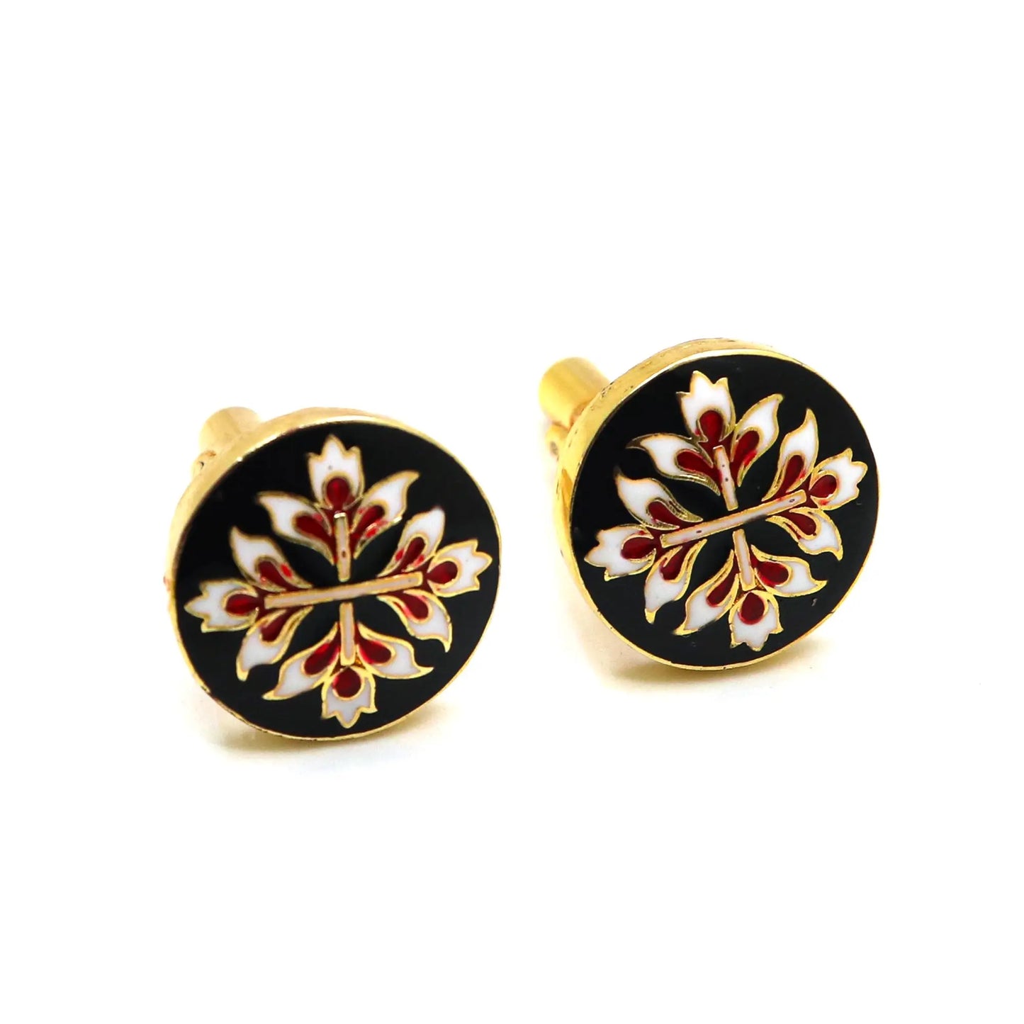 Gold Plated Enamel Flower Design Cufflinks Jewelry VJewels