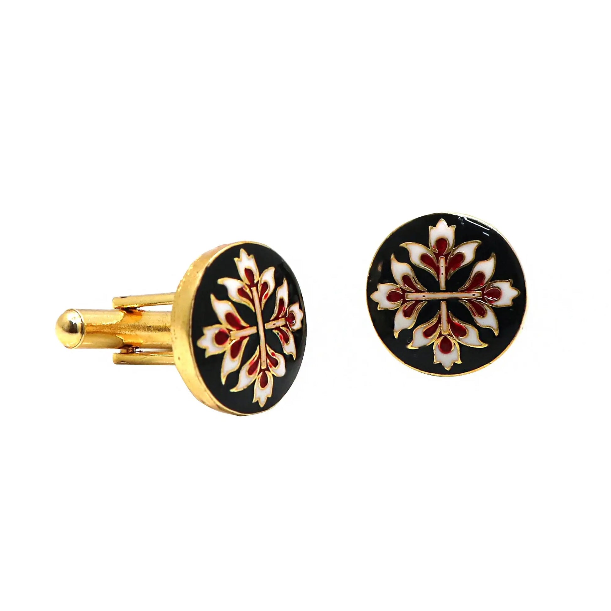 Gold Plated Enamel Flower Design Cufflinks Jewelry VJewels