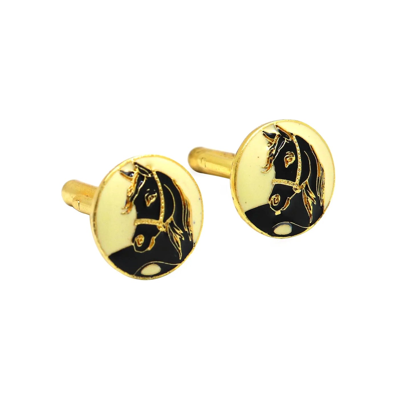 Gold Plated Enamel Horse Design Cufflinks Jewelry VJewels