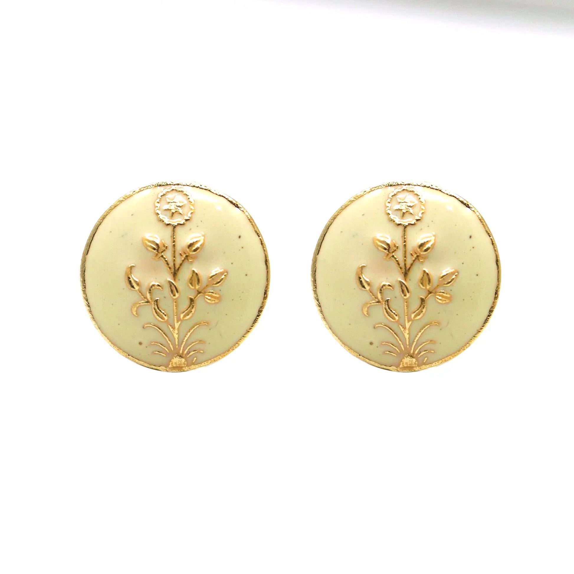 Gold Plated Enamel Flower Design Cufflinks Jewelry - VJewels