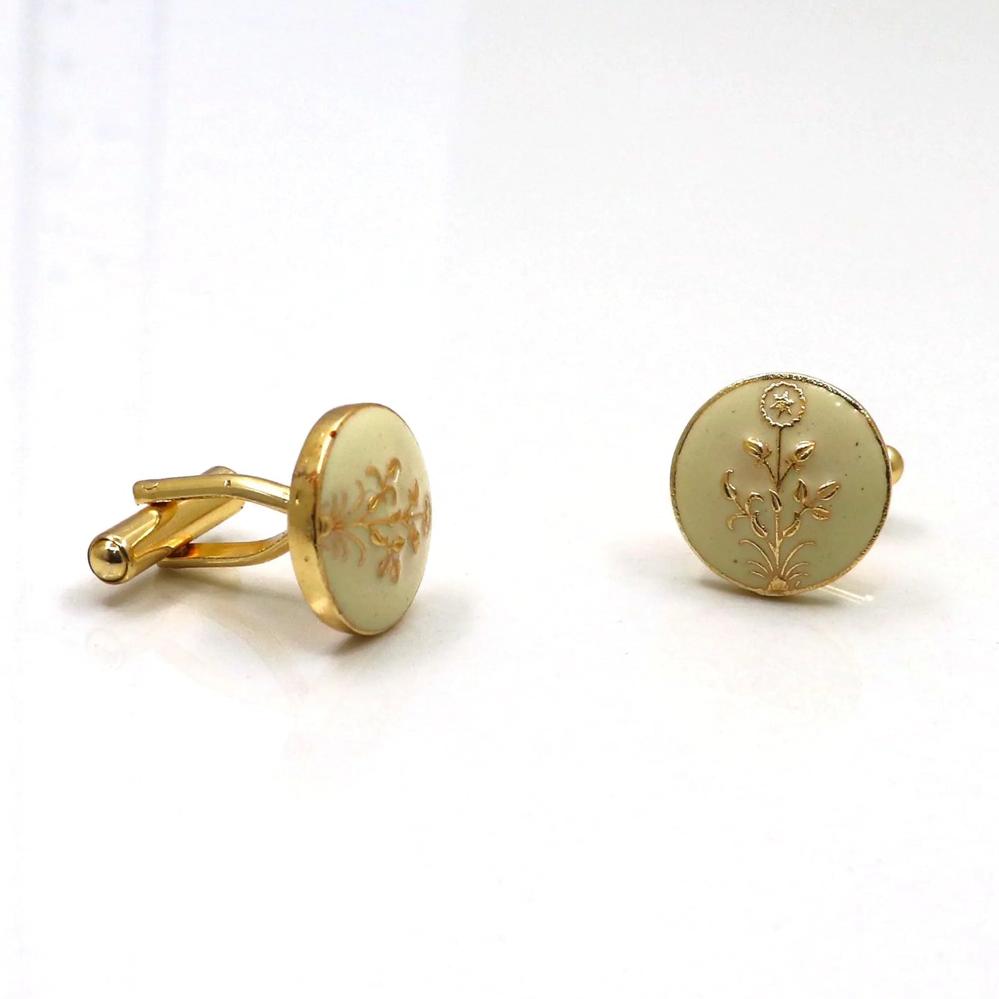 Gold Plated Enamel Flower Design Cufflinks Jewelry - VJewels