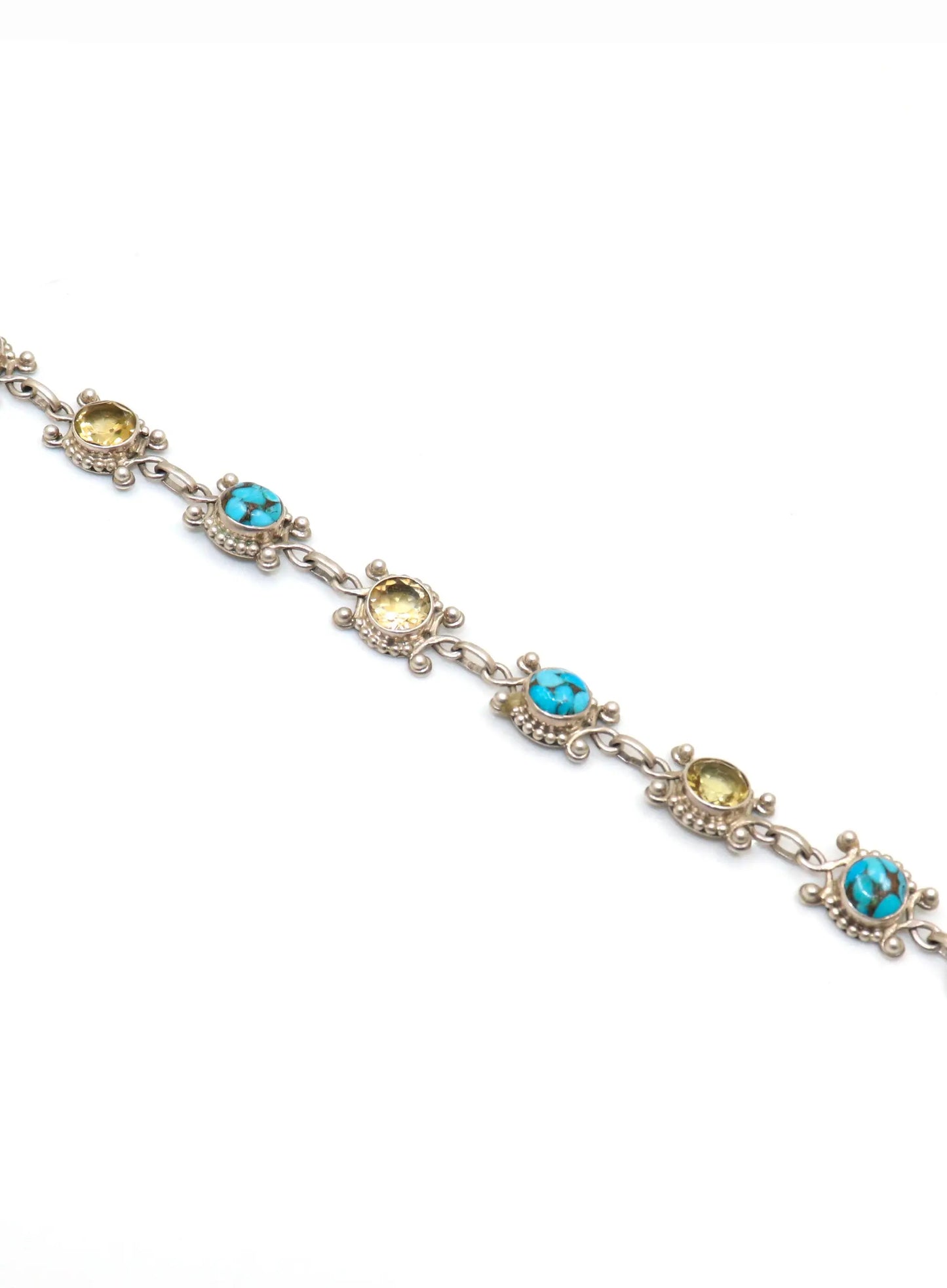 Elegant Citrine With Turquoise Gemstone Adjustable Silver Bracelet Jewelry - VJewels