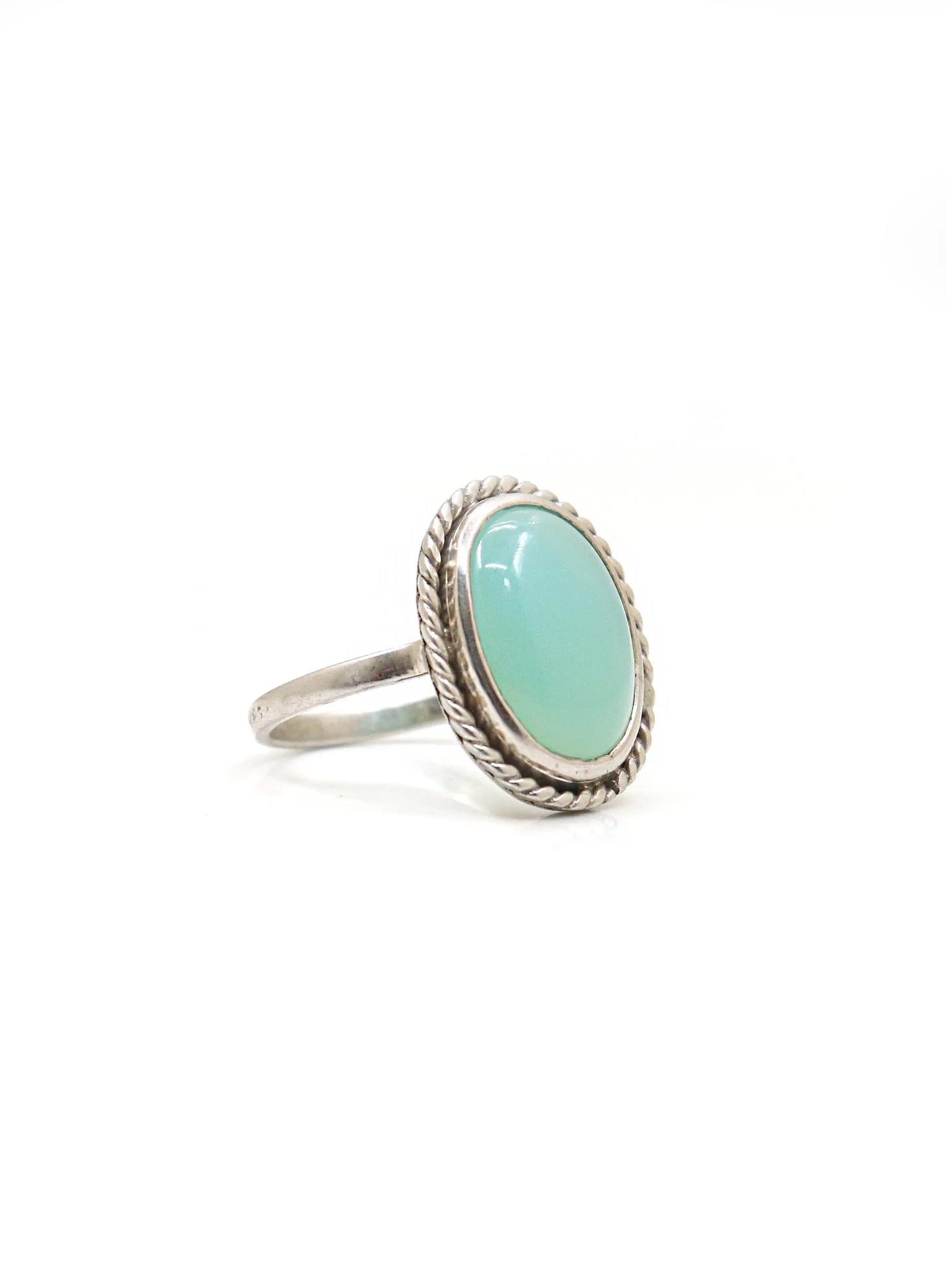 Artesian Oval Cut Chalcedony Gemstone Silver Ring Jewelry - VJewels