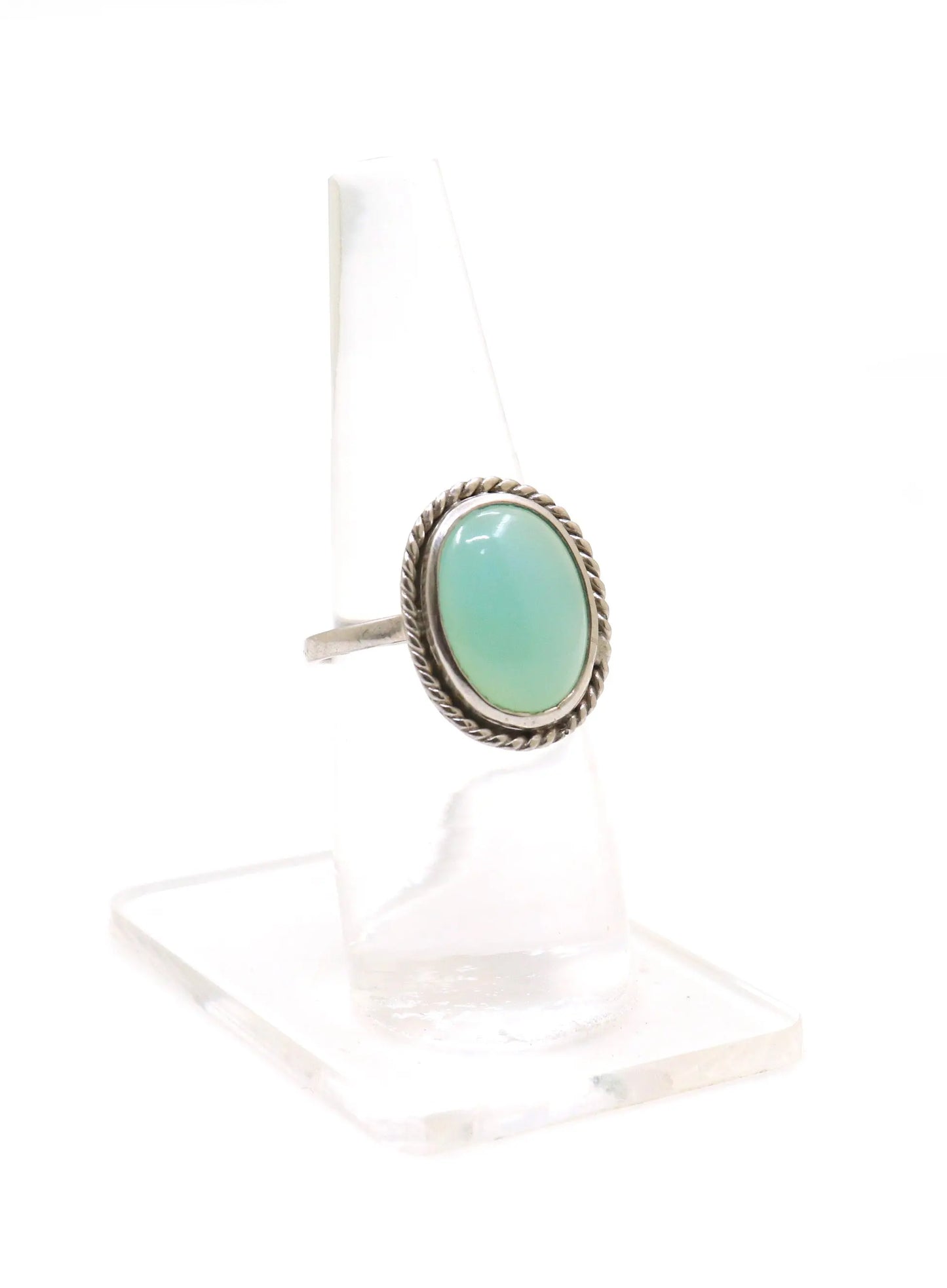 Artesian Oval Cut Chalcedony Gemstone Silver Ring Jewelry - VJewels