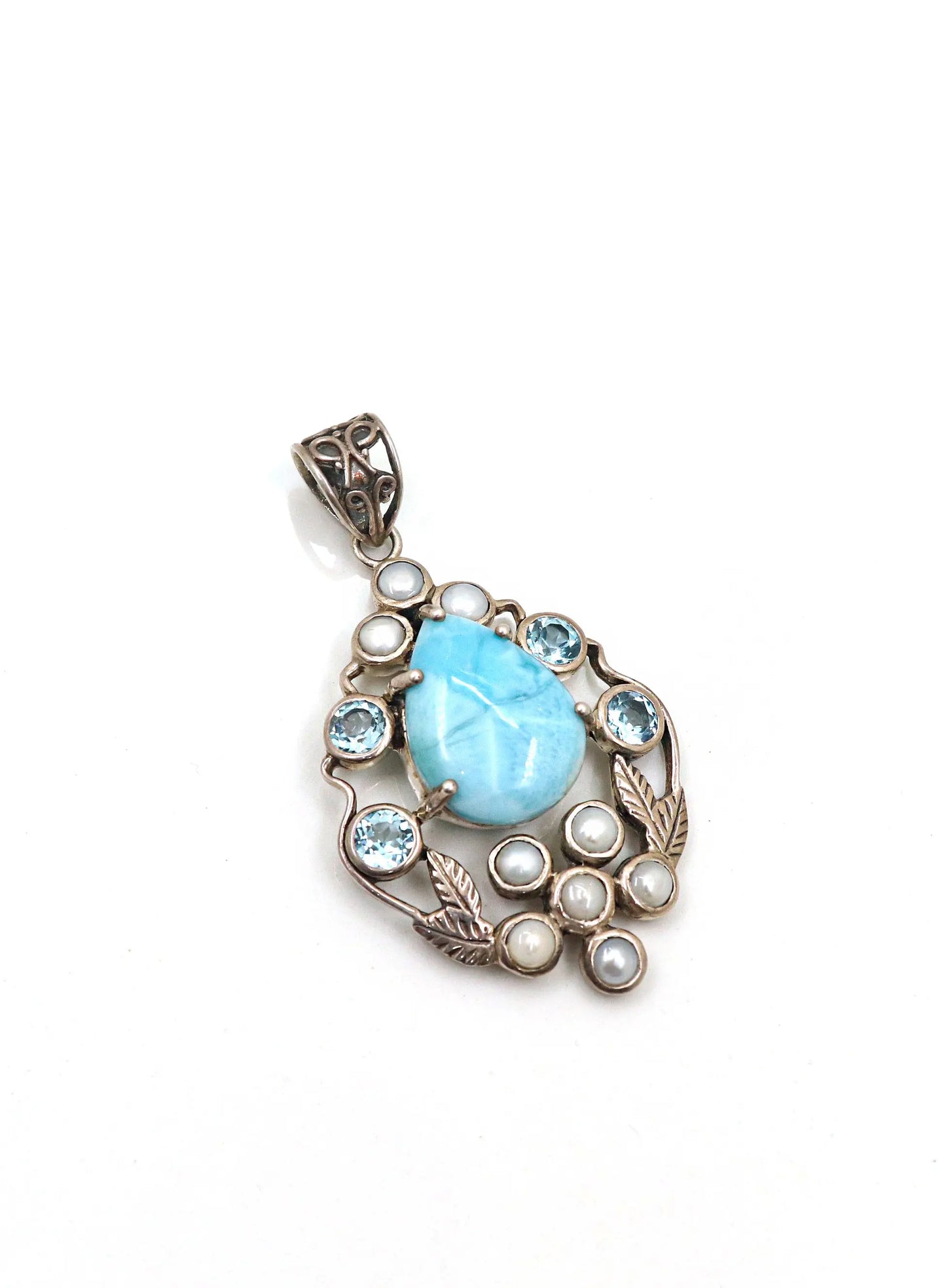 Eye Catchy Turquoise Pearl And Blue Topaz Gemstones Pendant Jewelry - VJewels